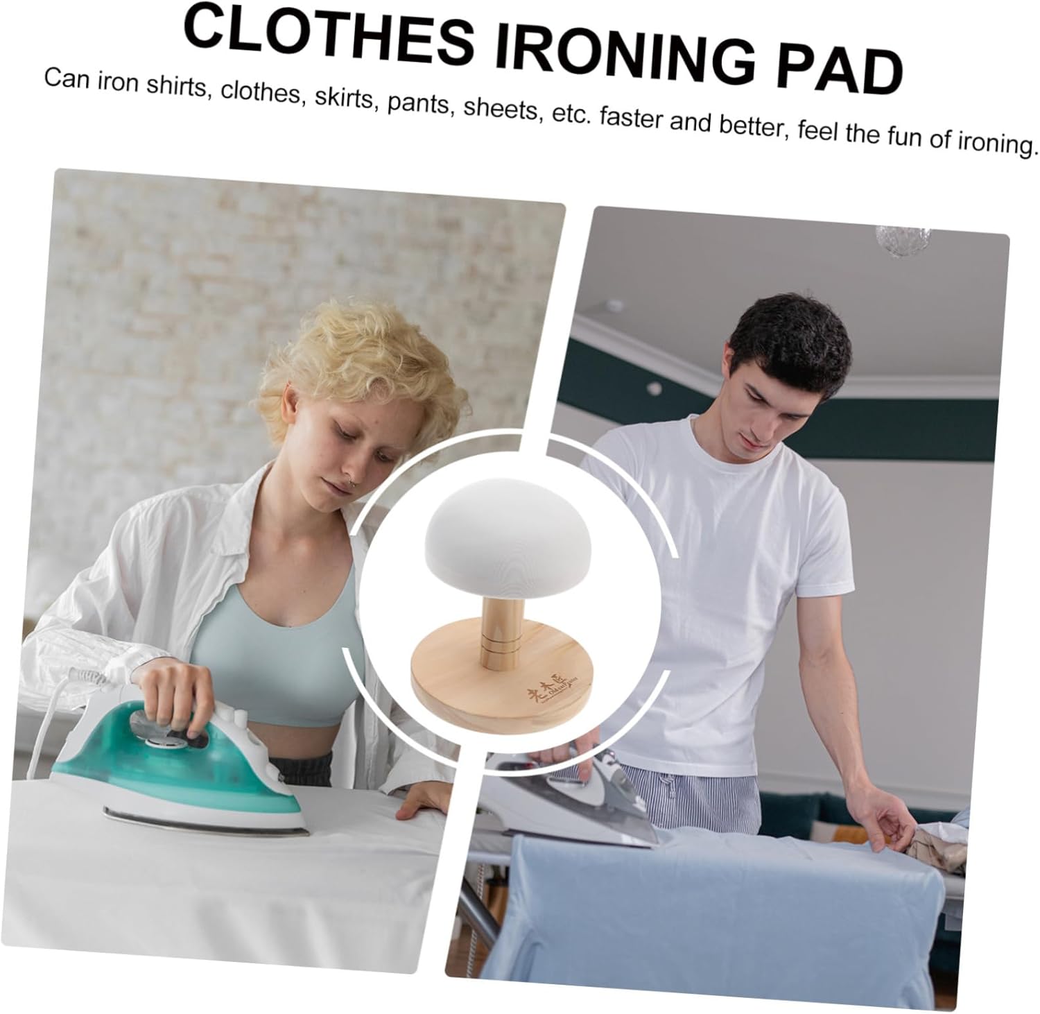 Kichvoe Round Ironing Stool with Thickened Wood Base for Stable Support Compact Clothes Ironing Board Pad for Shirts Pants Skirts and Curved Shoulders Easy to Store and Random Color