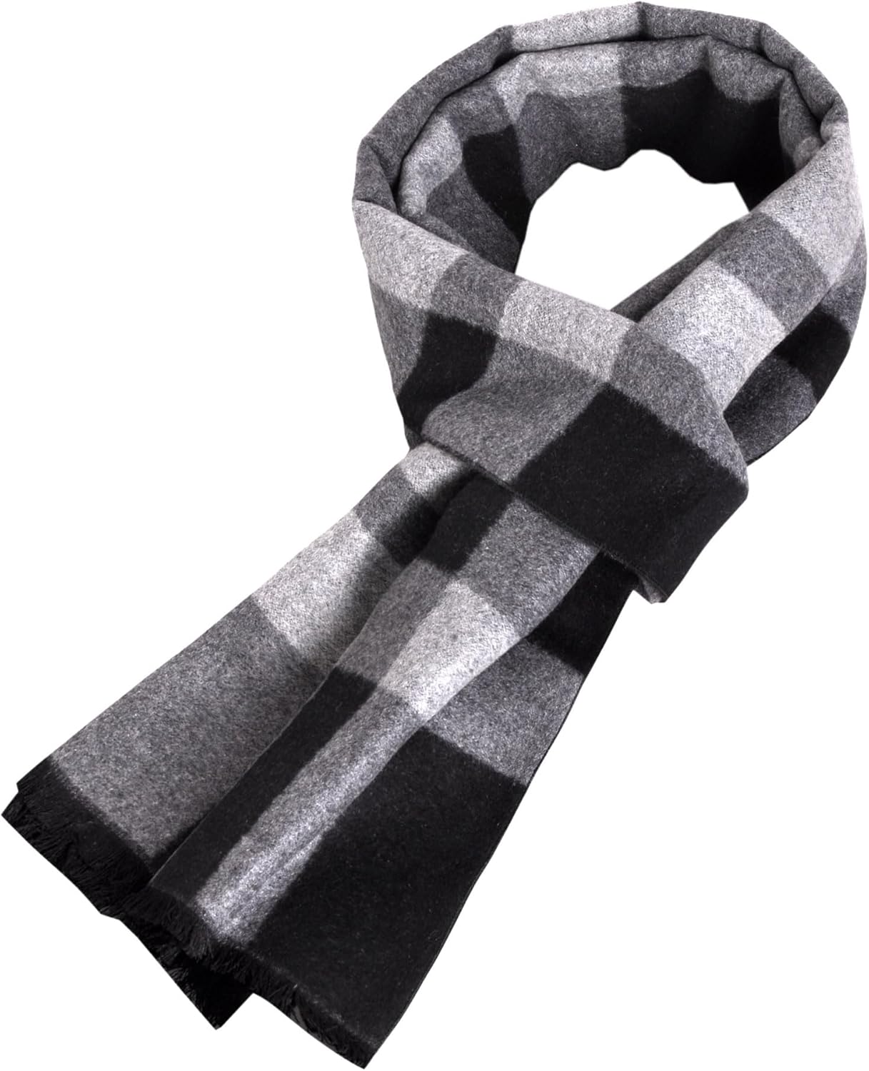 Men's Winter Warm Scarf with Tassels Soft Classic Mens Cashmere Feel Plaid Long Scarves - Image 2