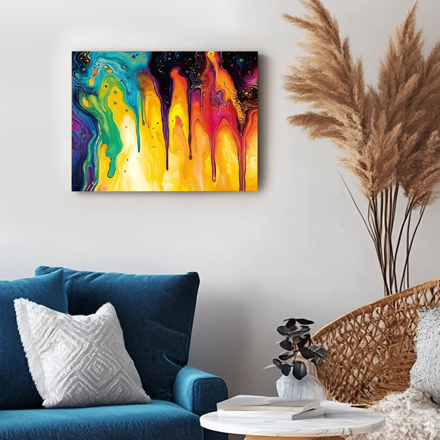 Abstract Colorful Wall Art Rainbow Graffiti Fluid Picture for Living Room Modern Aesthetic Fantasy Wall Decor Watercolor Yellow Red Green Liquid Canvas Prints Painting Bedroom Home Decoration 12x16"