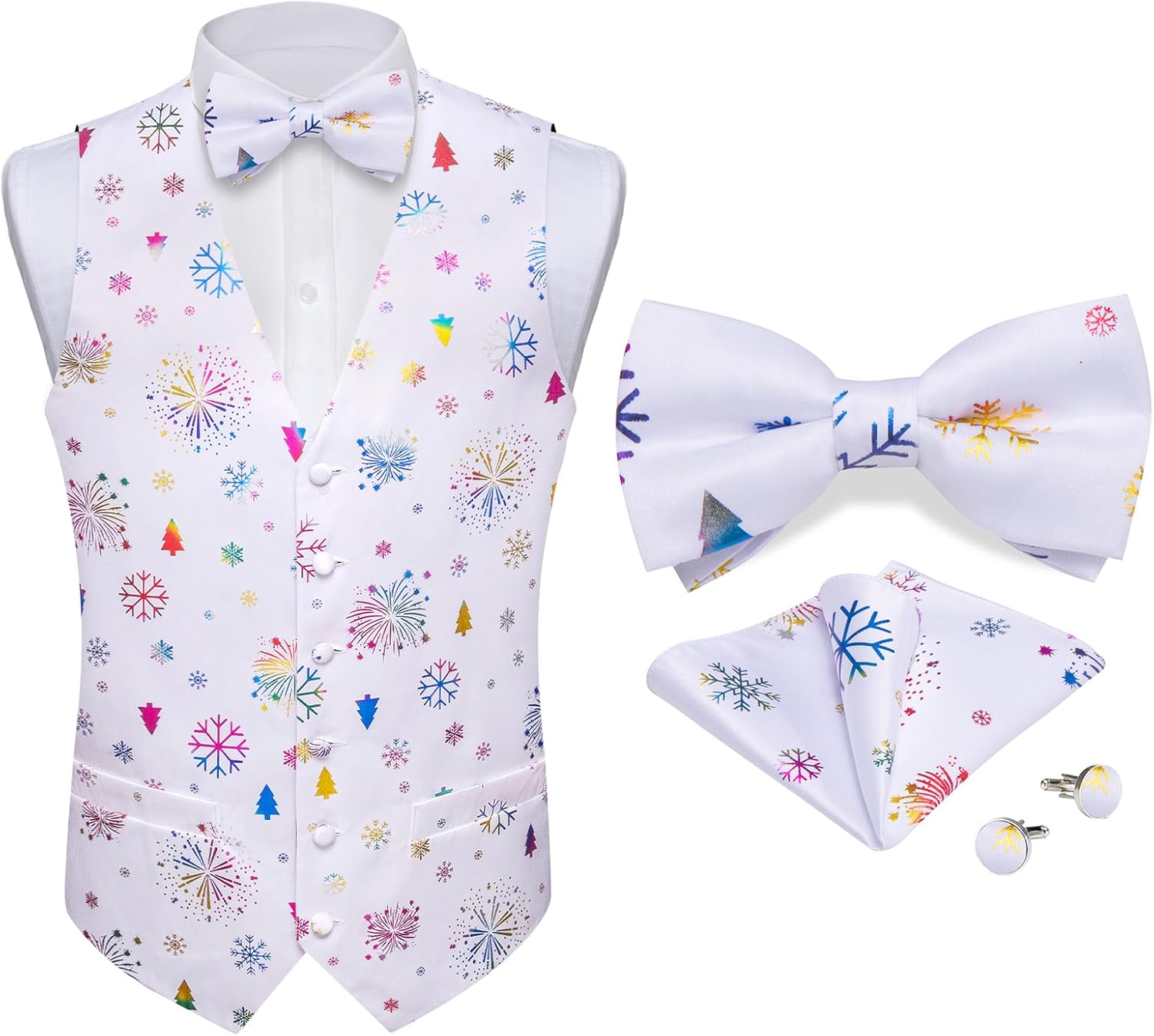DiBanGu Mens Christmas Suit Vest Holiday Xmas Waistcoat Bowtie Set Party Suit Vest Christmas Holiday Waistcoat Tuxedo