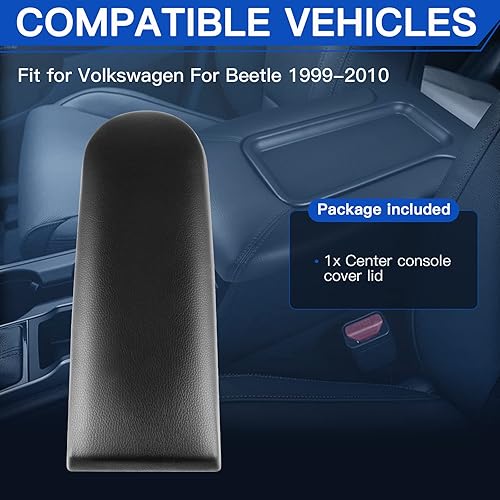 Miniatura 7 de LUJUNTEC Tapa de pestillo del reposabrazos de la consola central con cubierta de piel para 1999-2009 para reposabrazos de tapa R32, color negro