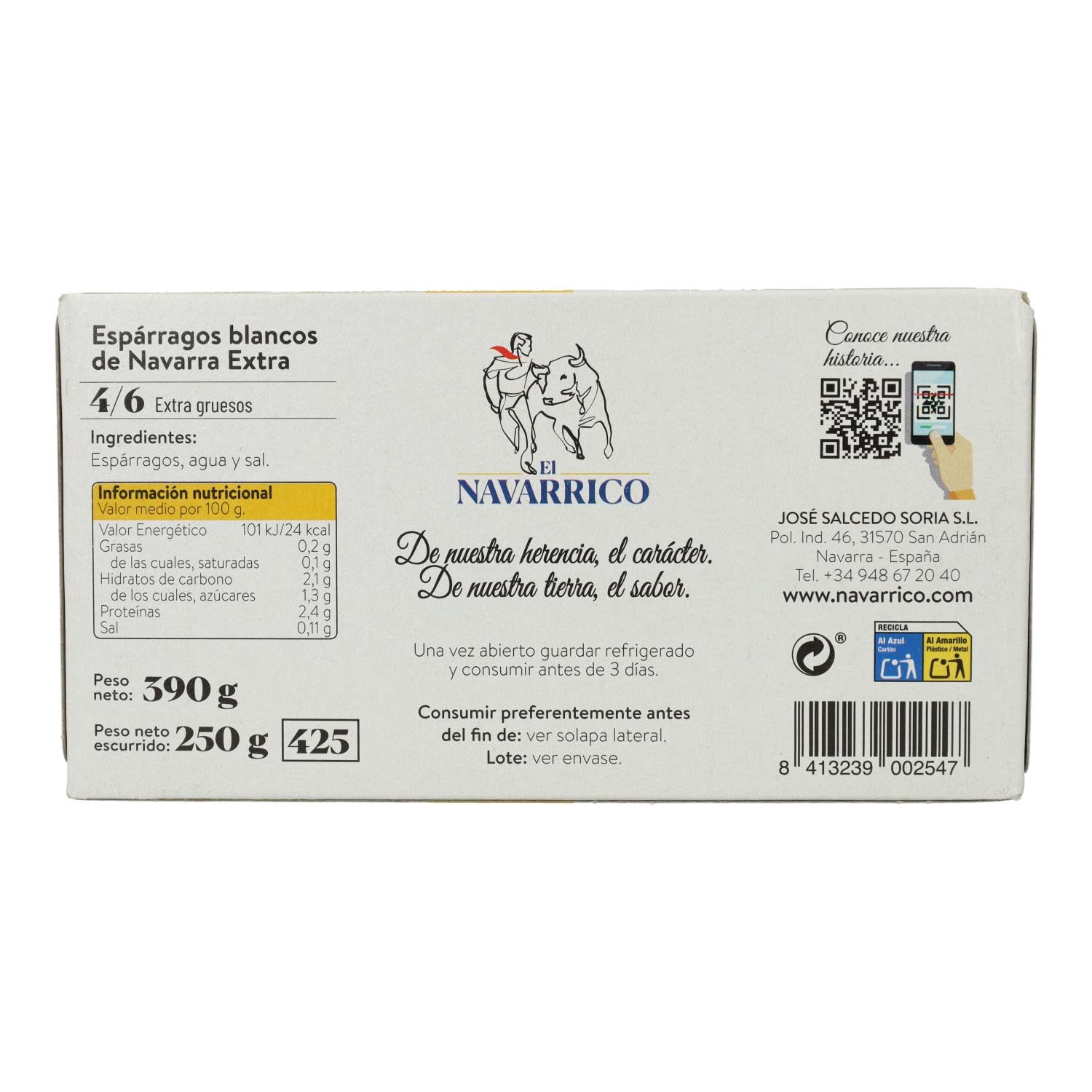 Esparragos blancos de Navarra 4/6 Unidades - 390g El Navarrico - Lote de 2 unidades