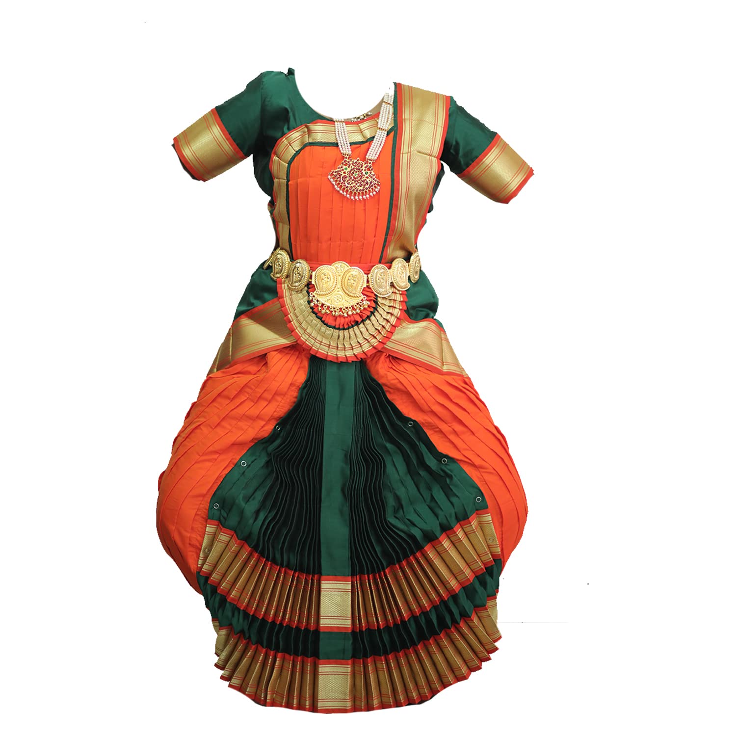 Mudra Dance Costumes Classical Bharatnatyam Readymade 36 Inch Orange and Dark Green Silk Cloth Women and Kids Dress for Fancy Dress, Costume Competitions, School Dance Events, Annual Functions (B0B94XVPZ6) Amazon Price History, Amazon Price Tracker