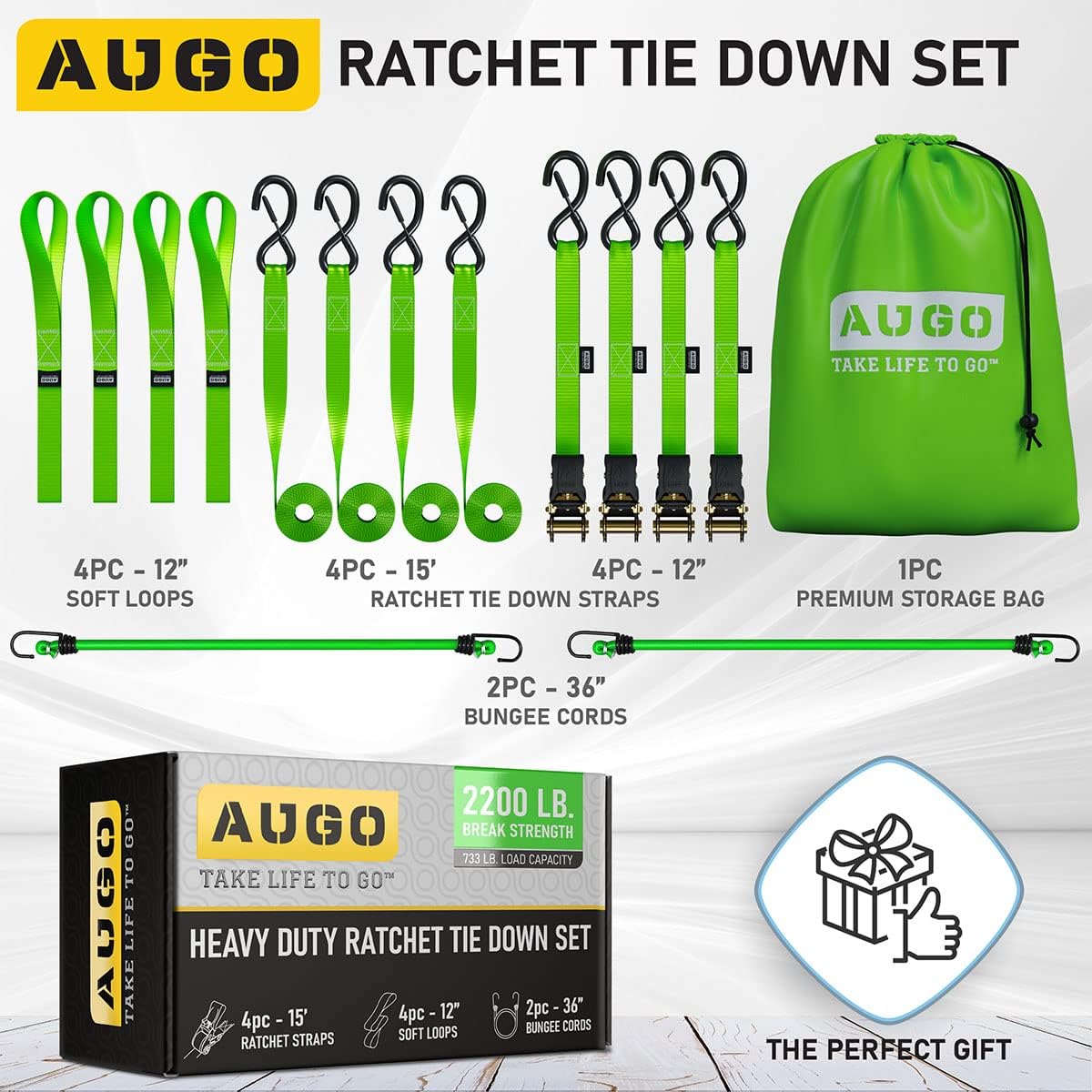 AUGO Ratchet Straps Heavy Duty 4 Pack -15 FT - 2200 LB Break Strength – Ratchet Tie Down Straps with Safety Lock S Hooks - Cargo Straps for Moving, Appliances, Motorcycle – Soft Loop Tie Down Straps - Image 5