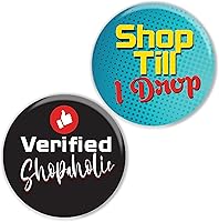 Vista 3 de Botones de pinback certificados para adictos a las compras (paquete de 10) – Regalos de calidad premium para niños, adolescentes y adultos – Regalos