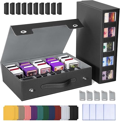 Miniatura 18 de Caja de almacenamiento de tarjetas UAONO para cartas de intercambio, estuche de cubierta de cartas de comandante de más de 1800 de cuero PU, soporte