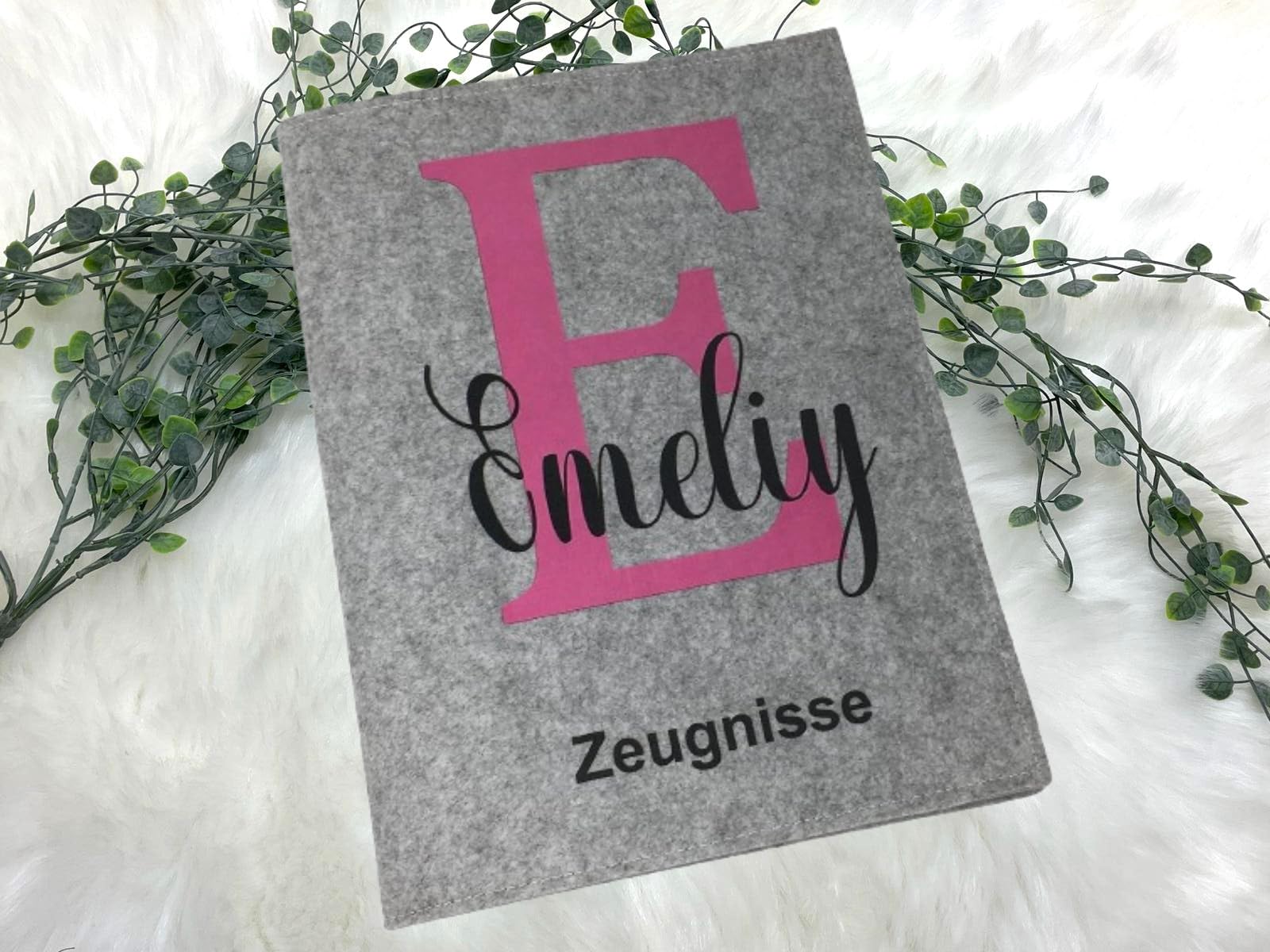Zeugnismappe mit Namen - Mädchen und Jungen - Personalisiert Filz A4 Buchstabe Pink - Dokumenten Urkunden Mappe Kinder - Hefter Zeugnisse - Sichtbuch
