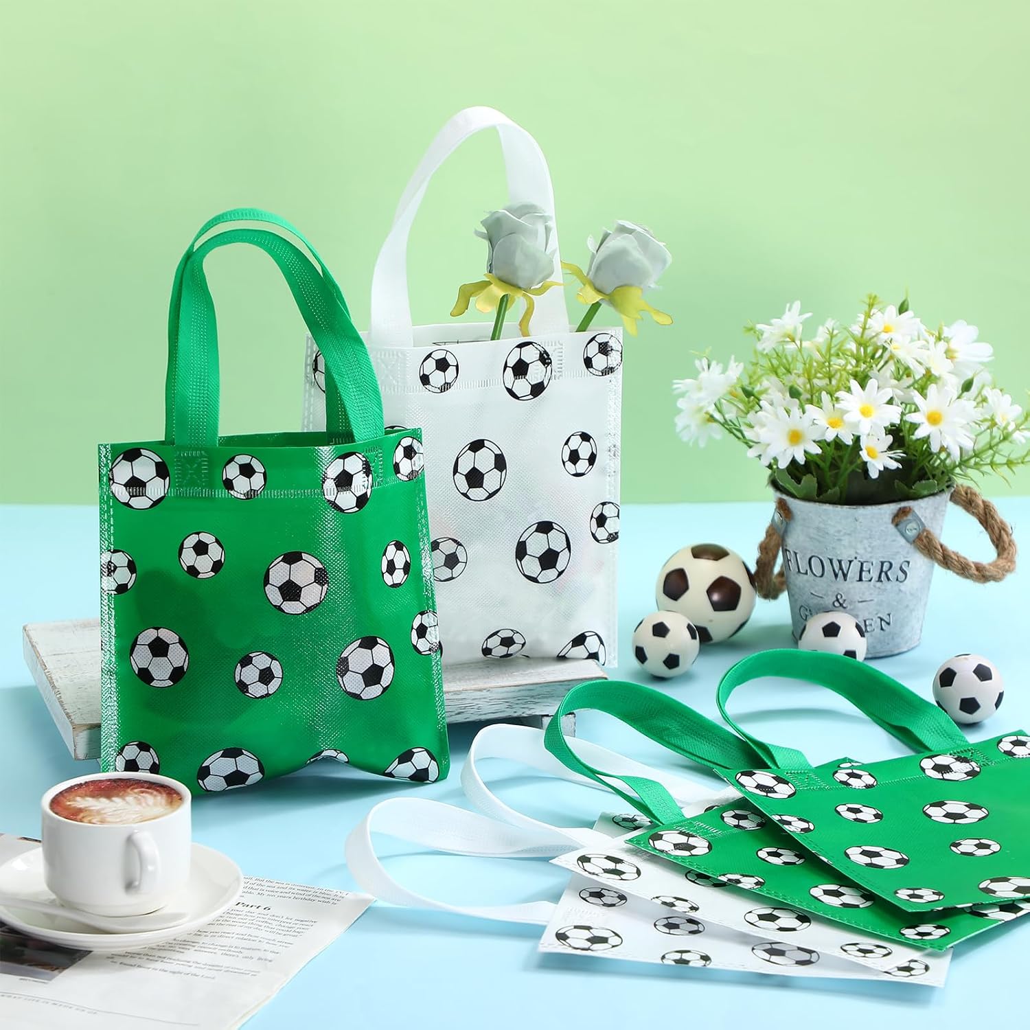 Sweetude 24 Pcs Sports Non Woven Gift Bags Snack Goodies Candy Treat Bags for Sport Party Decorations Party Supplies, 7.9 x 7.9 Inch(Soccer) - Image 7