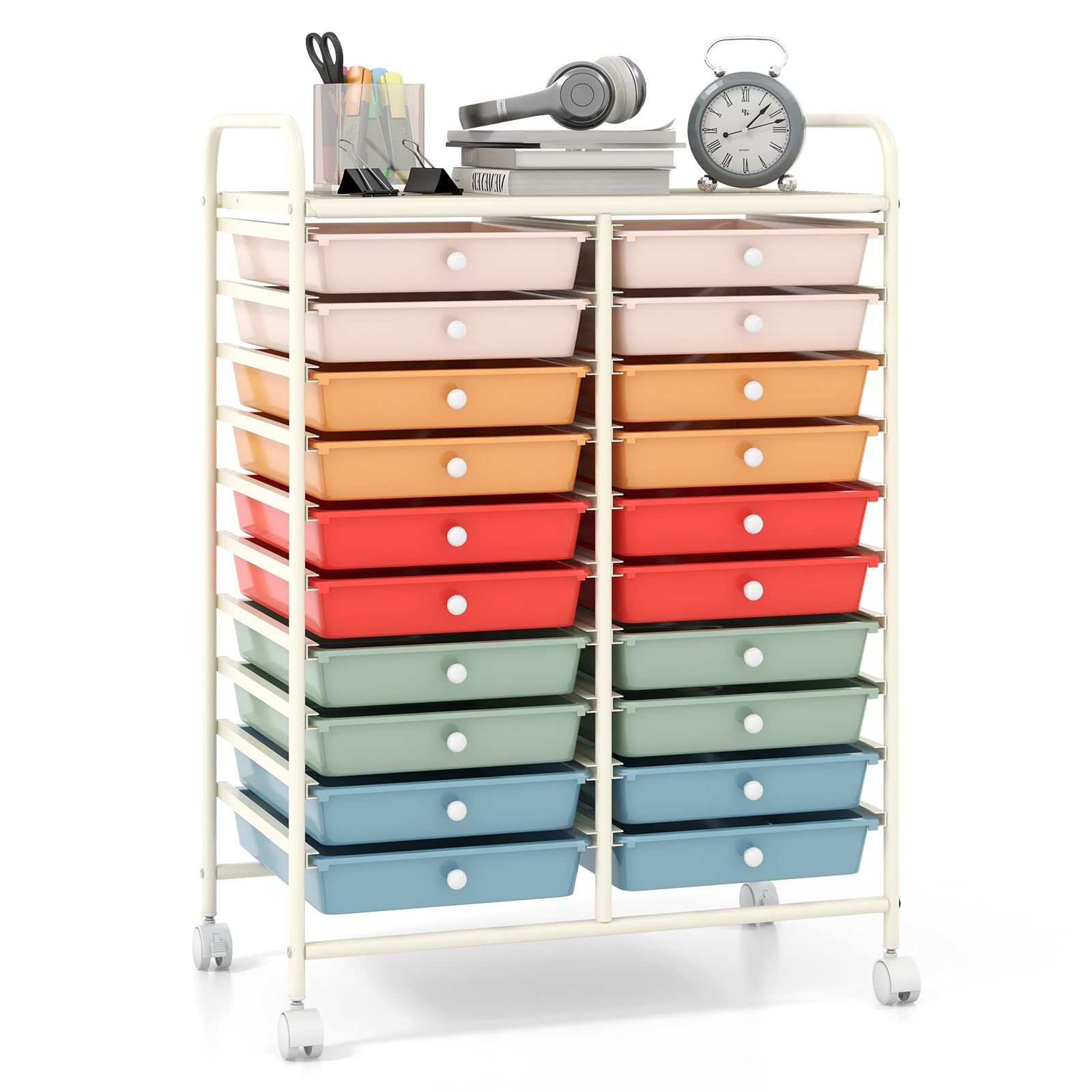Giantex 20 Drawers Rolling Cart, Mobile Storage Drawer Cart, Classroom Organizer Cart for Office School Supplies Teacher Tools Scrapbook Paper Craft