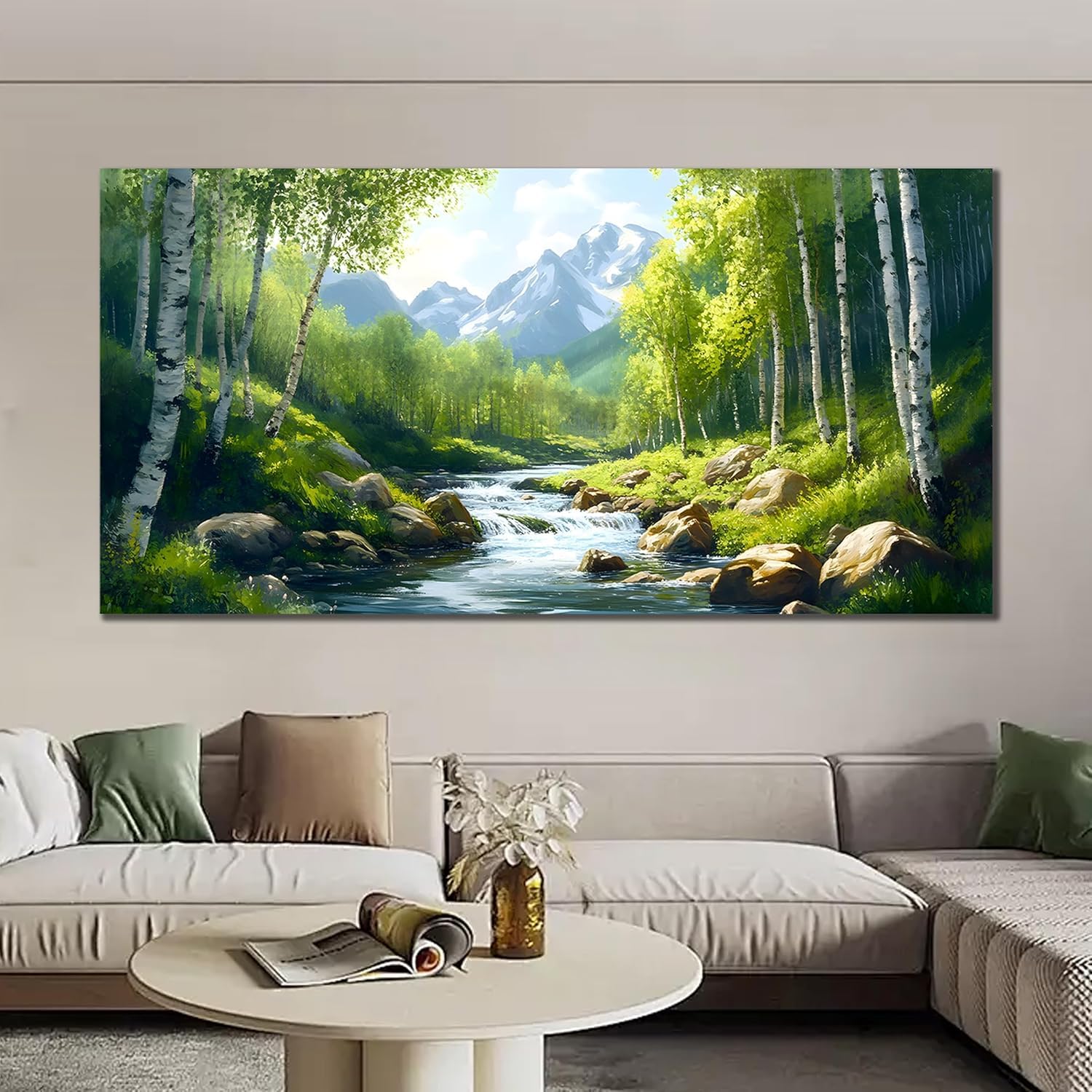 lianyibo Green Forest Large Wall Art Tree Pictures Landscape Mountain Artwork Canvas Prints for Living Room Bedroom Office(40x80cm/Inner frame)