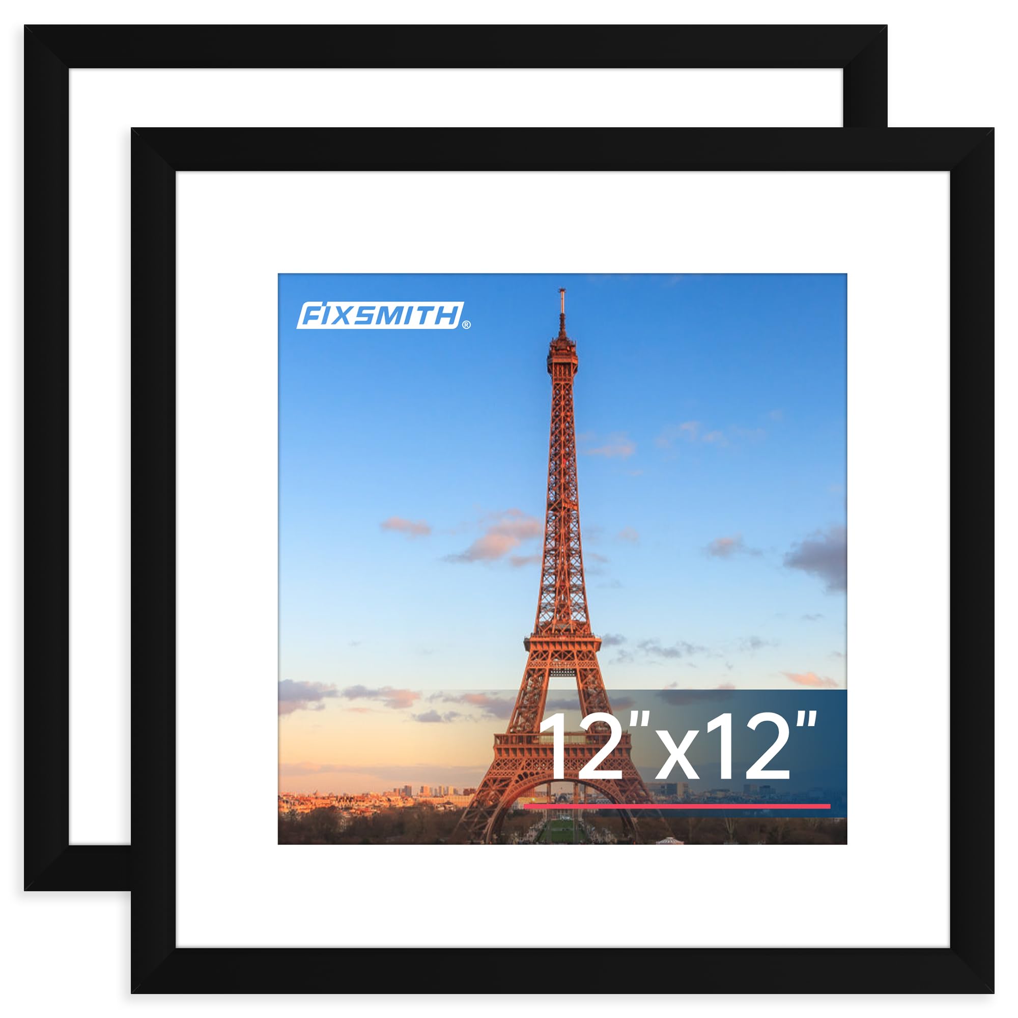 FIXSMITH 12x12 Picture Frame Set of 2, Photo Frame with HD Plexiglass, Display Pictures 8x8 with Mat or 12x12 Without Mat, Black Picture Frames Collage Wall Decor, Gallary Wall Frame
