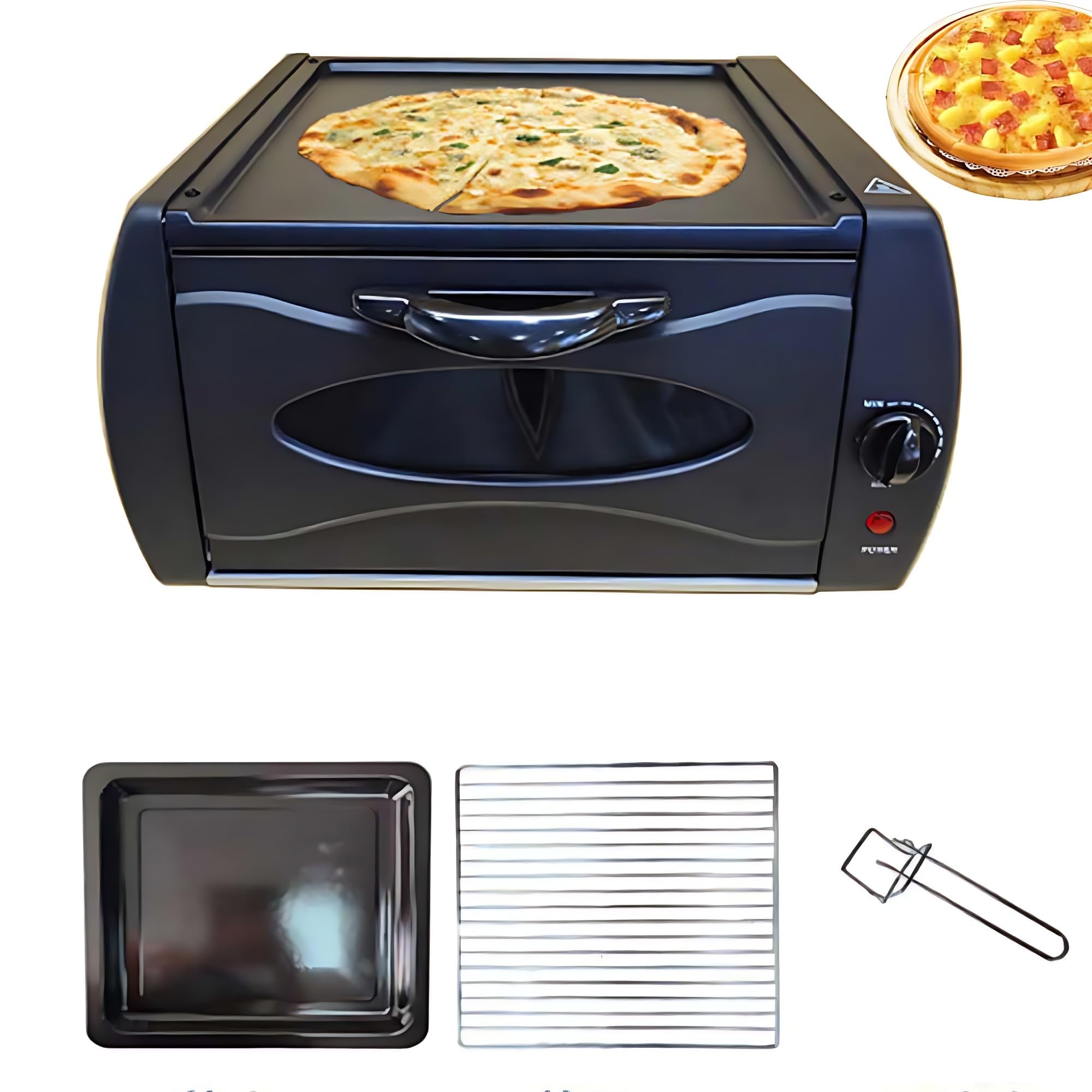Elektryczny mini piec do pizzy i płaskiego chleba do użytku domowego i na wynos – zawiera aluminiową płytę górną i szklaną pokrywkę, idealny do Chapati, Roti, Naan i innych