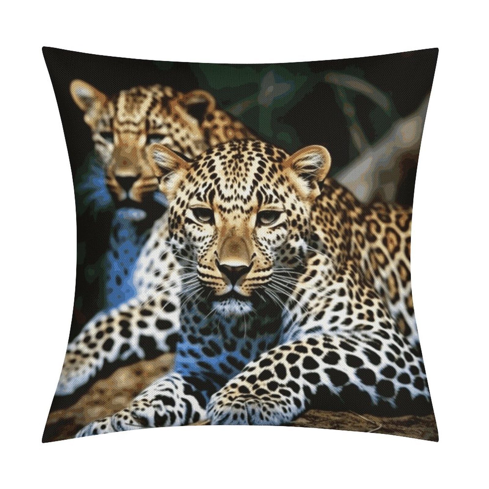 JTREHY Leopard Throw Pillow Covers Farmhouse Pillow Cover Standard Pillow Shams Decorative Square Pillowcases Soft Pillow Cases Wrinkle Fade Resistant for Couch Home 18x18 Inch
