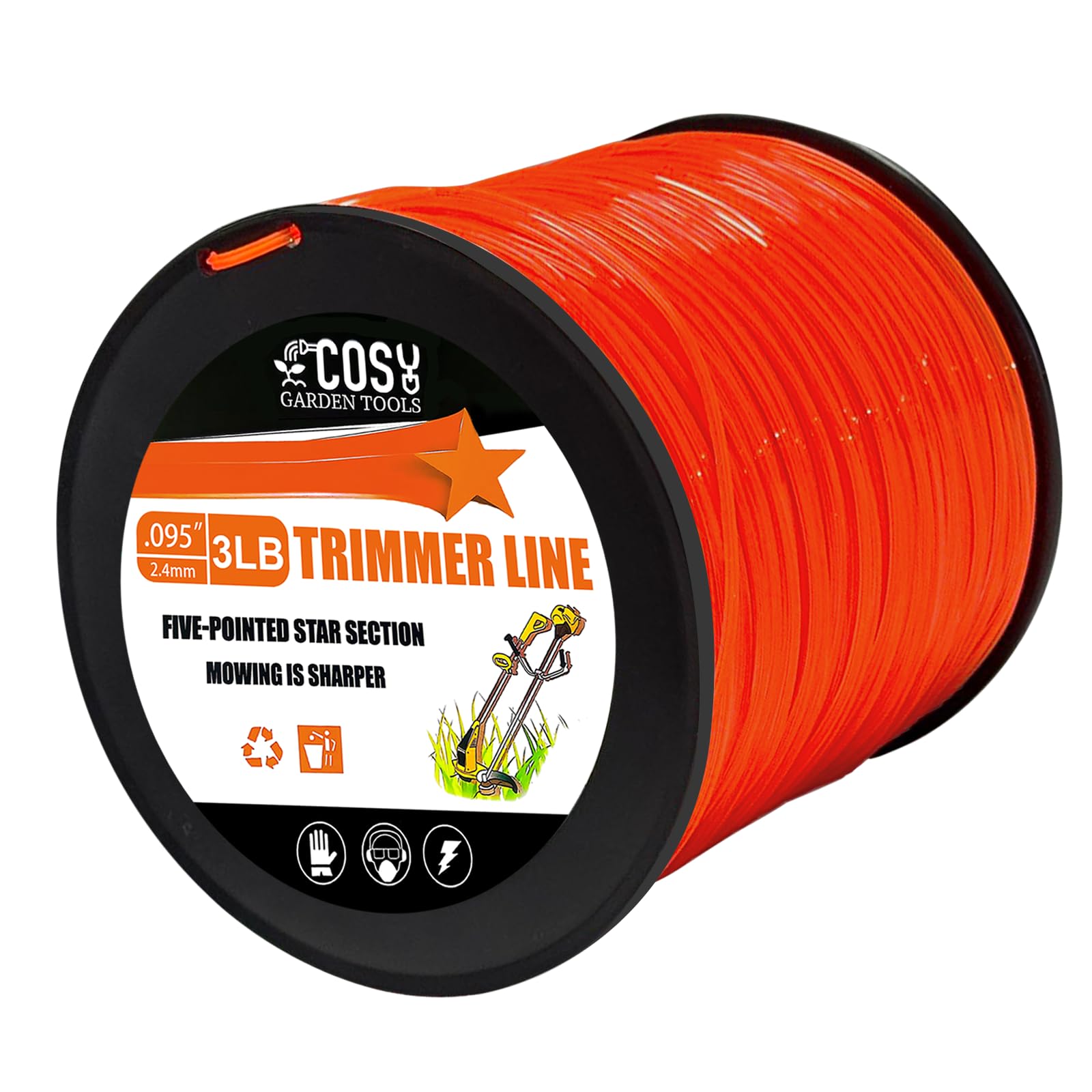 COSY GARDEN TOOLS CGT String Trimmer Line, Commercial Grade Orange Pentagon Weed Eater String, Premium Nylon Universal 0.095" Diameter x 3LB,1107.28-