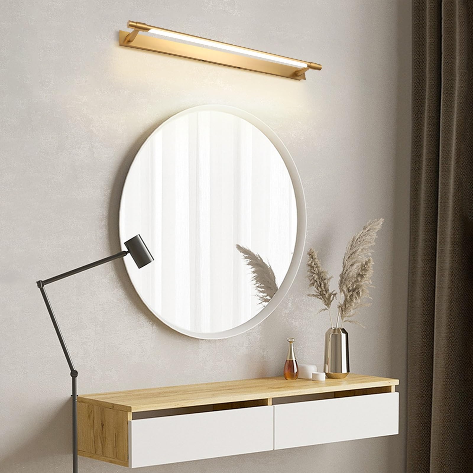 Oświetlenie łazienkowe LED, lampa przednia do lustra, kinkiet ścienny z regulacją 120°, oświetlenie szafki lustrzanej, oświetlenie ramki obrazu, długie paski świetlne do łazienki(Gold,81cm)
