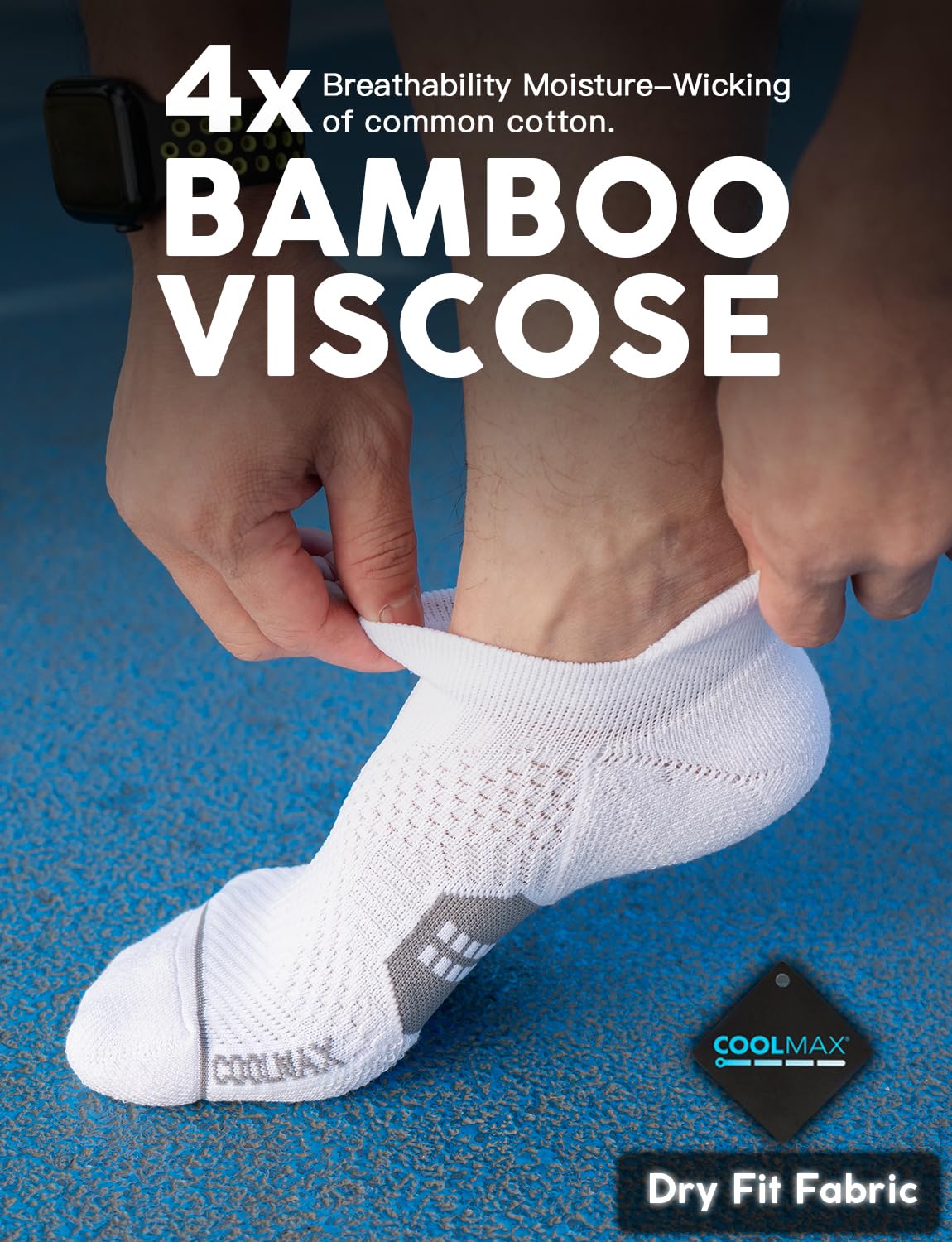 Juclise Bamboo Viscose Compression Running No Show Socks, Coolmax Moisture Wicking Cushioned Anti-Blister Athletic Ankle (US, Alpha, X-Large, Regular, Regular, Glacier White