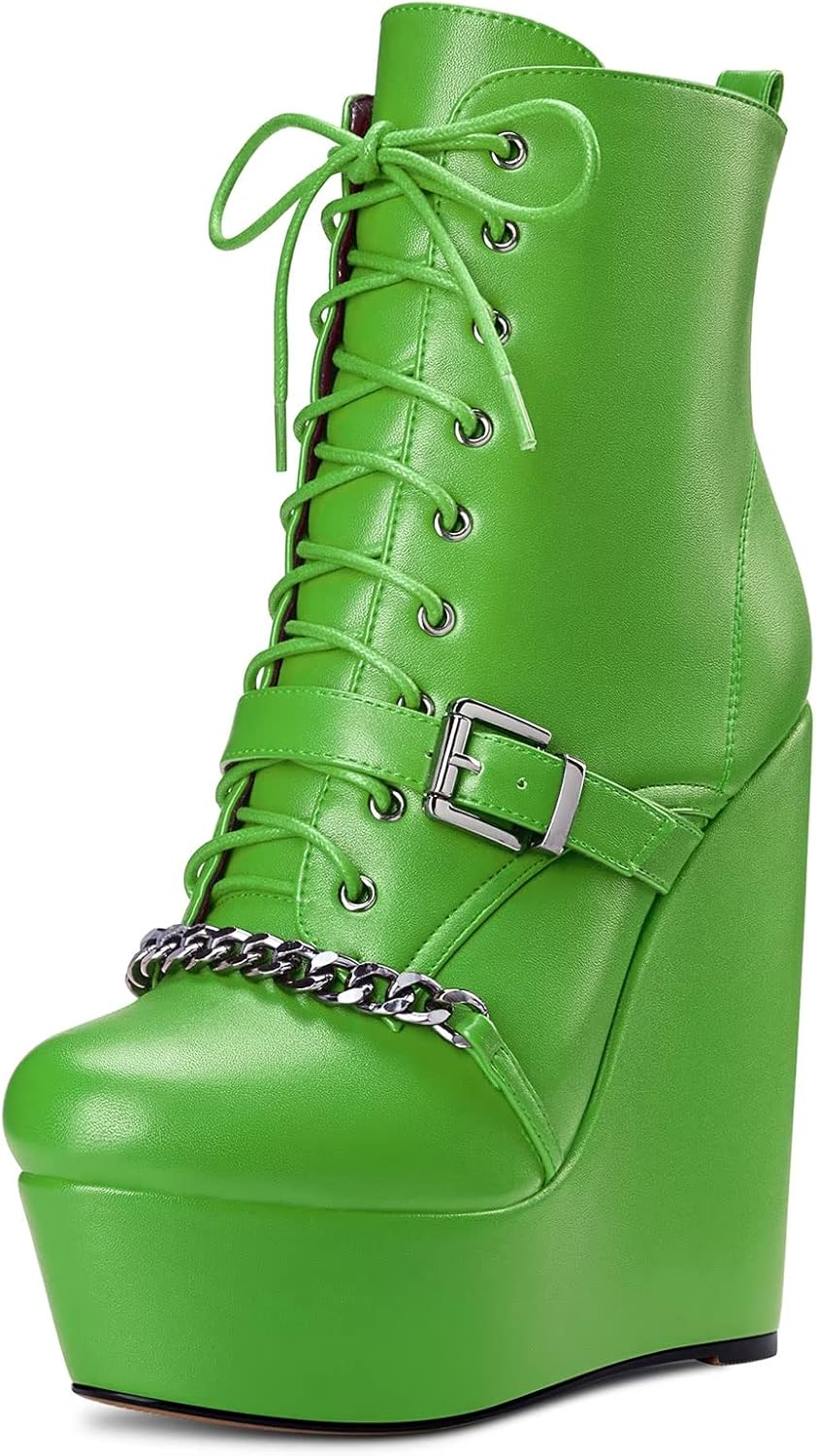 HDEUOLM Women High Wedge Platform Heel Round Toe Ankle Boots Short Bootie Zipper Party Cute Boots