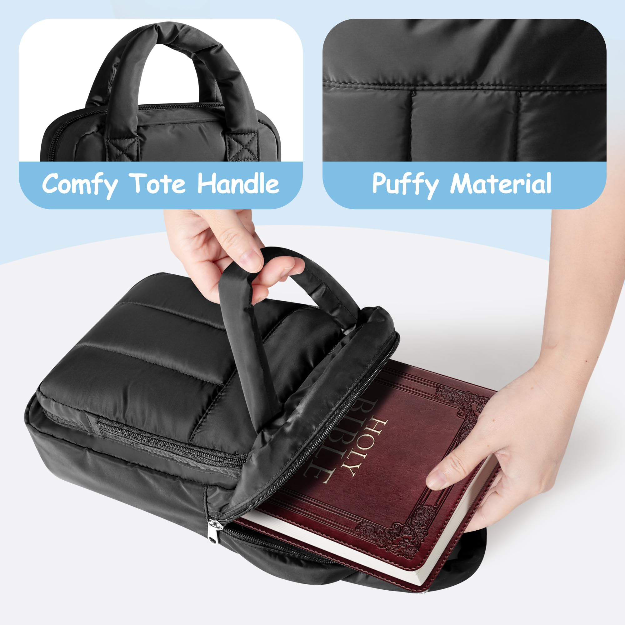 Estuche para Biblia para Mujer, Bolsa con Cremallera, Estuche para Libros, Bolsa de Iglesia para Material de Estudio, Negro