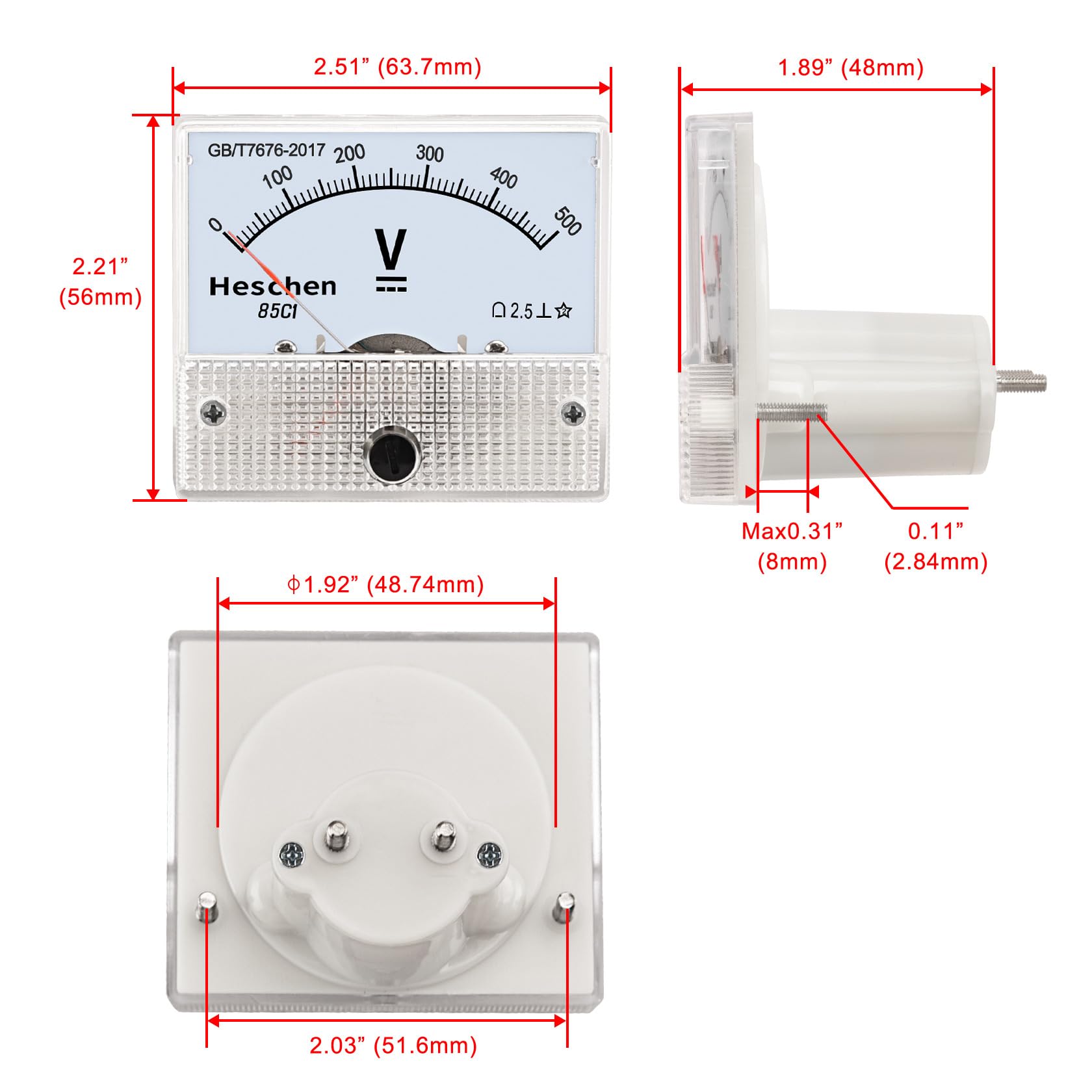 Heschen Analog-Spannungsmessgerät, 0-500V DC, Für Schalttafel-Montage – Präzise & Zuverlässig