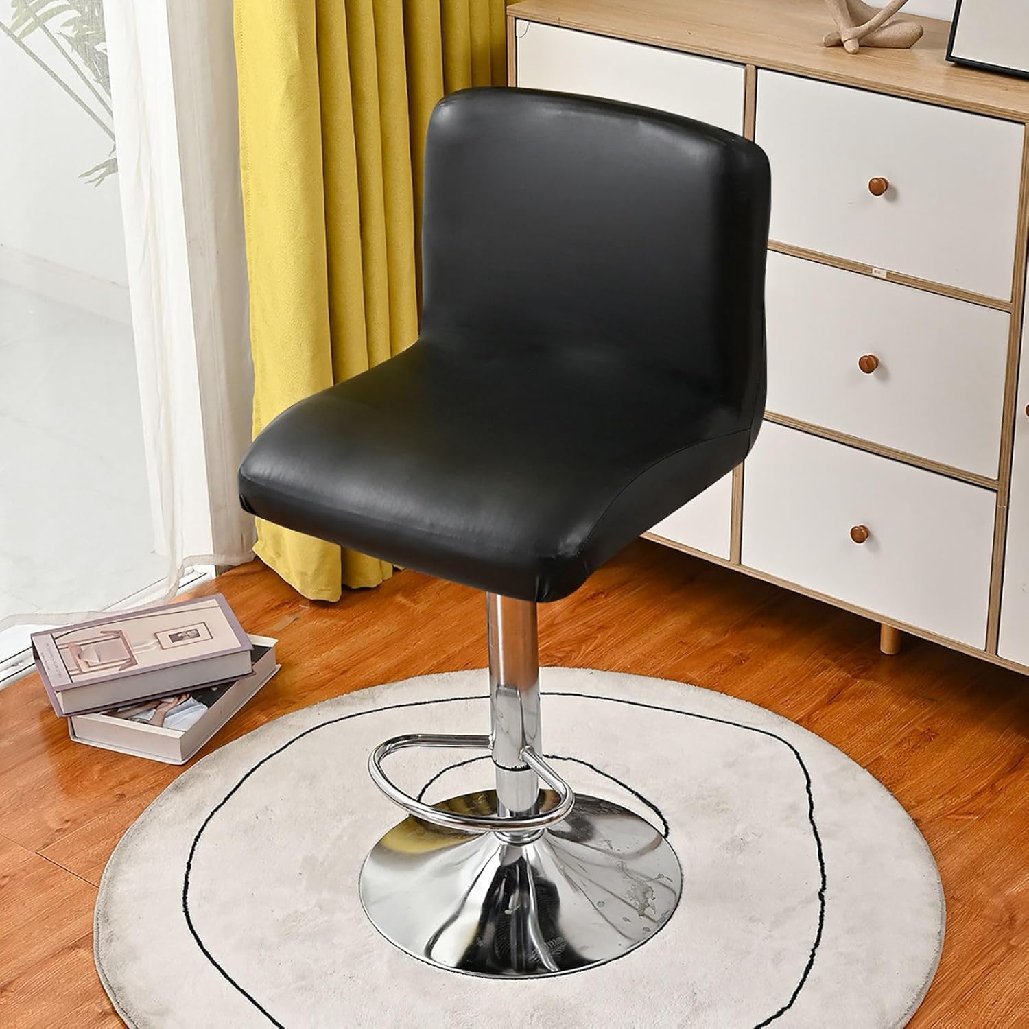 YOPOIY Waterproof Bar Stool Covers, PU Leather Bar Stool Chair Covers Set of 6 4 2, Stretch Swivel Pub Chair Slipcover with Backs for Dining Room (Light Gray,Set of 6)