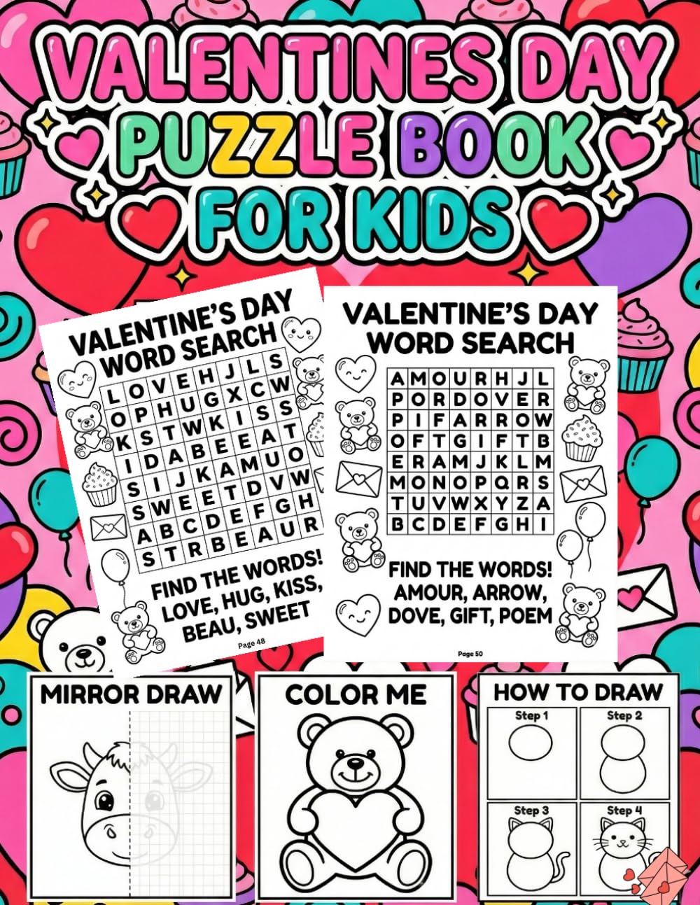 Valentines Day Puzzle Book For Kids: Size 8.5*11 | Pages 77 | 50 Big Images of Love Themes Puzzle | 5 Bonus Pages of Coloring,How To Draw and Mirror Images | BOYS & GIRLS
