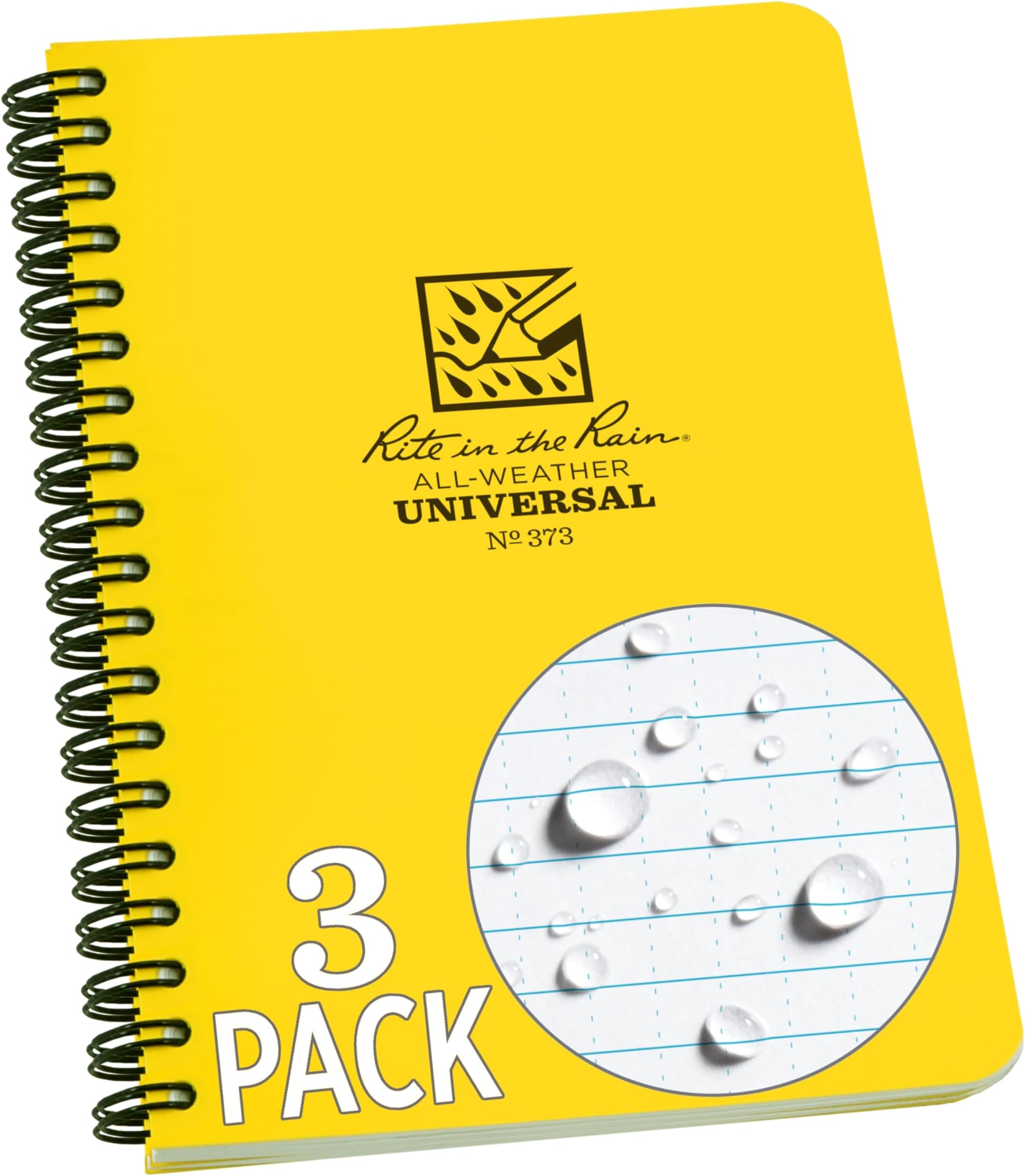 Weatherproof Side Spiral Notebook, 4.625" x 7", Yellow Cover, Universal Pattern, 3 Pack (No. 373L3)