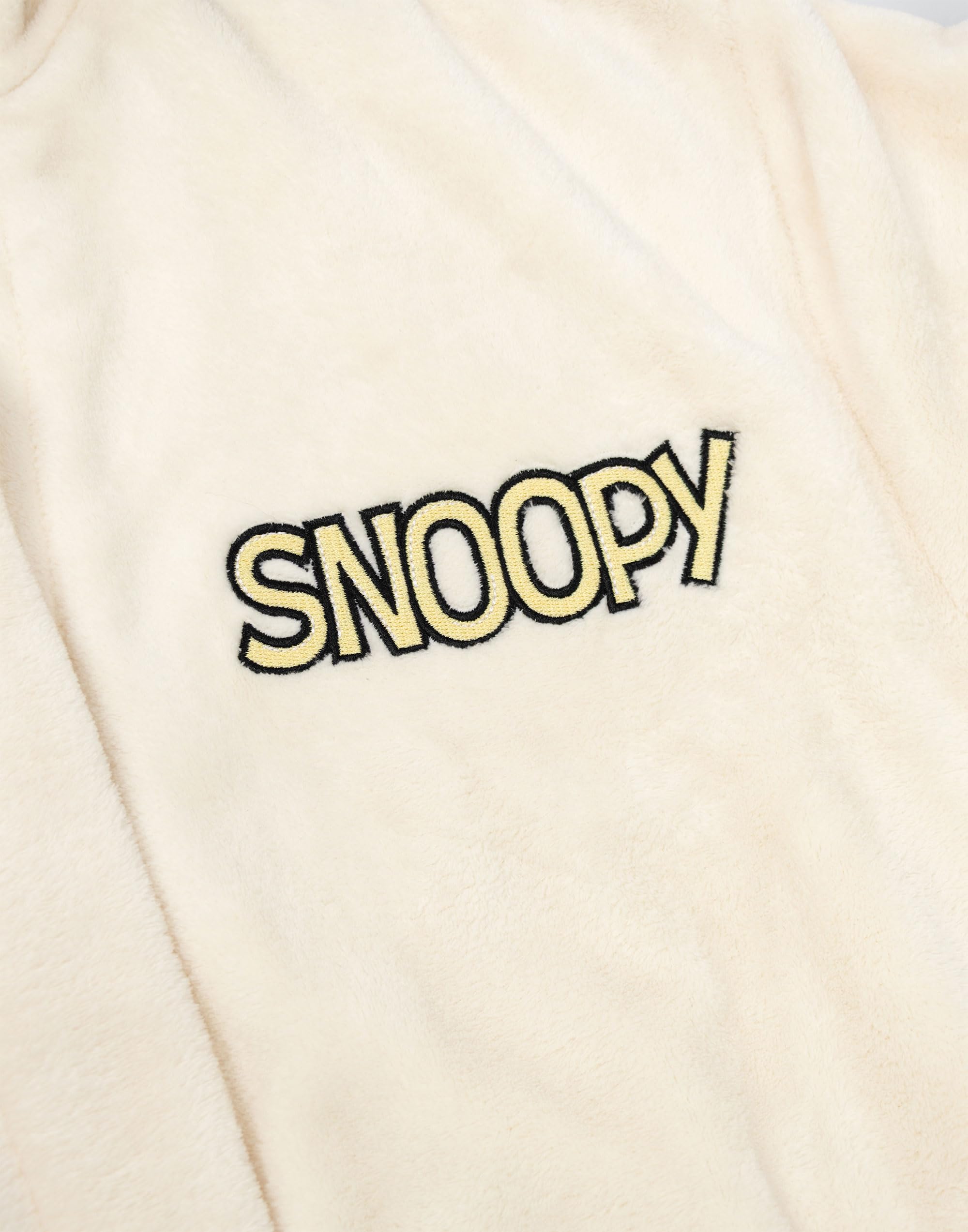 Peanuts Bata de baño con capucha de Snoopy para mujer, color crema | Ropa de estar por casa de polar de manga larga con orejas 3D | Pijama acogedor con dibujos animados