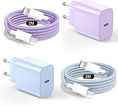 2Pack iPhone Charger Fast Charging 20W Charger for iPhone 14 13, PD3.0 USB C Plug with 2M Lighting Cable for iPhone 14 Plus/14 Pro/14 Pro Max/13/12/11/SE/XS/XR/Pad - Purple+Blue