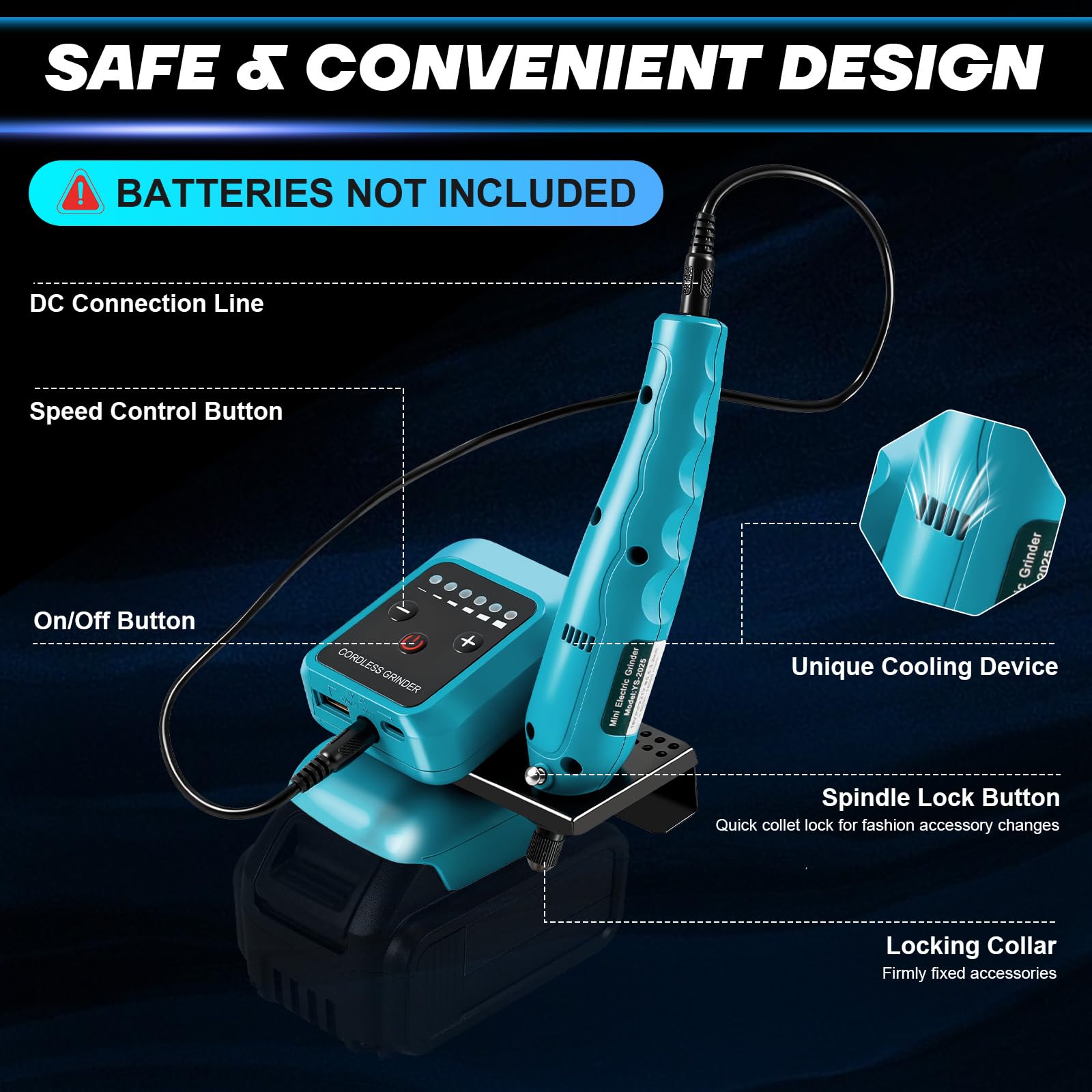 Mini draadloze roterende tool compatibel met Makita 18V batterij (geen batterij), 80W 6 versnellingen 6000-18000 tpm Mini multitool met 5V 2A USB/ Type-C uitgang en 20 stuks accessoires, voor lichte