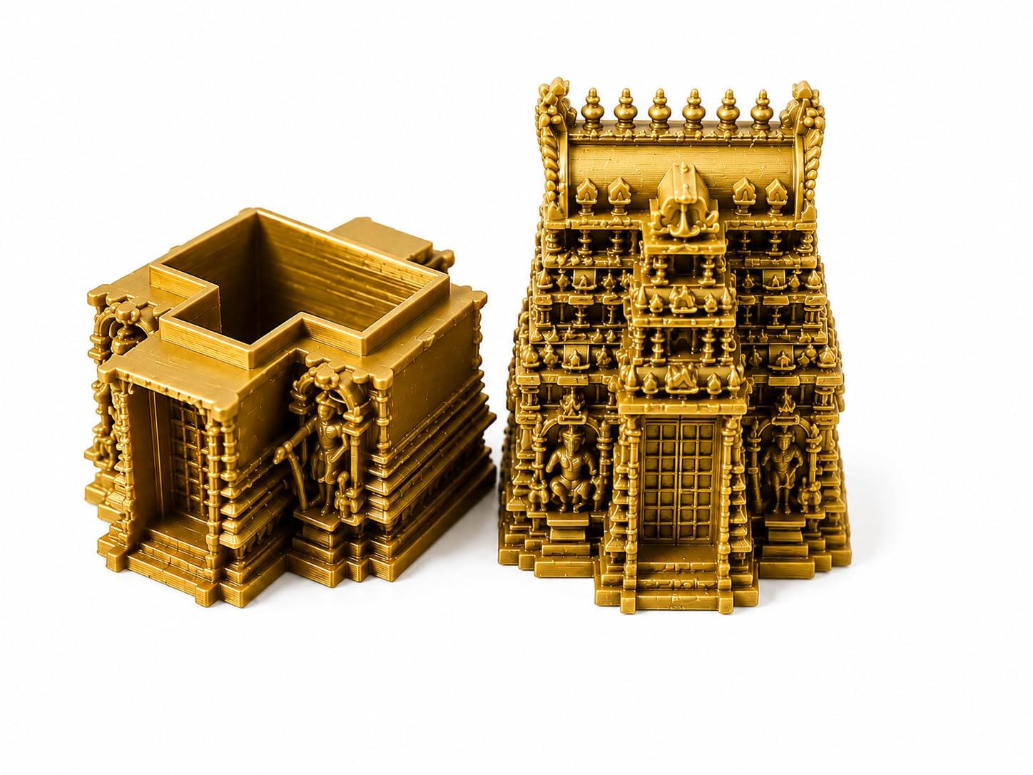 Temple Kumkum Box Pooja Storage Container Gold Finish | Divine Temple Design, 8cm x 5cm x 5cm, 45gm Lightweight, High Detail Carving, Home Decor & Gifting-image-33
