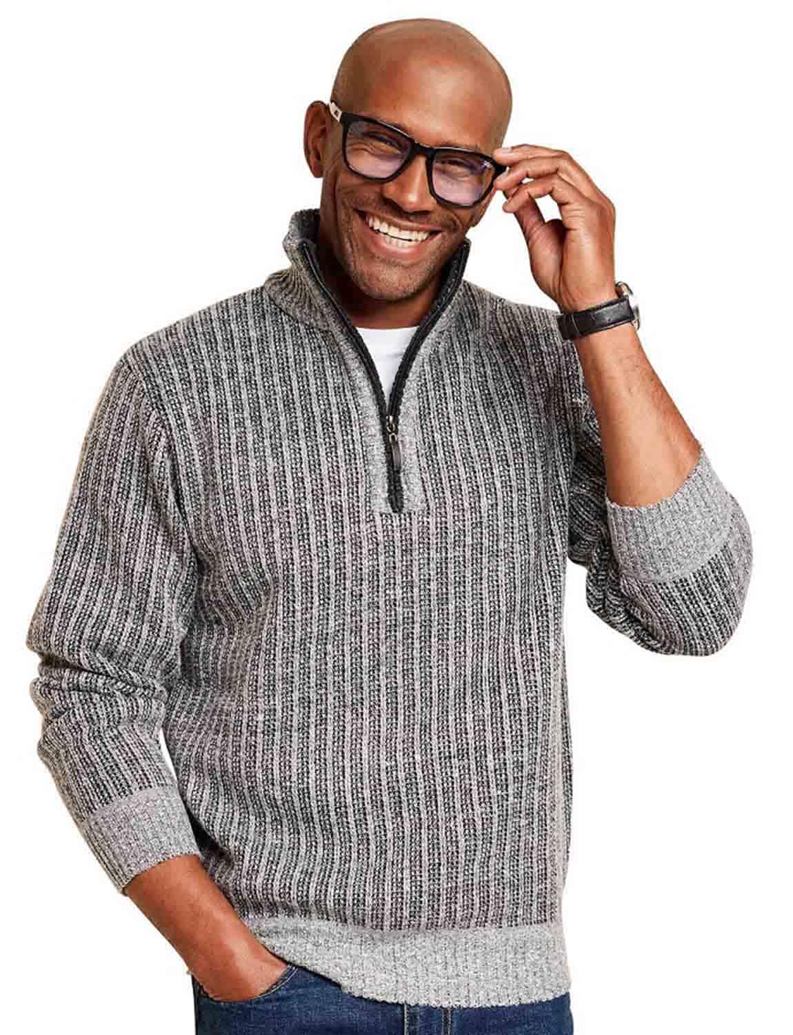 Pegasus Men's Grey 1/4 Zip Fleece Lined Knitted Top L