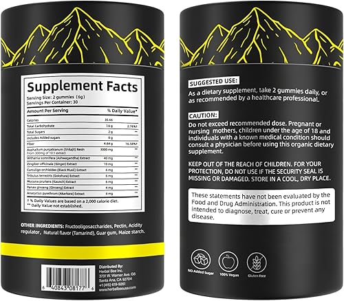 Miniatura 2 de Gomitas Shilajit Shilajit puro del Himalaya con Ashwagandha y ácido fúlvico, más de 85 micronutrientes oligominerales - sin azúcar añadido, 100%