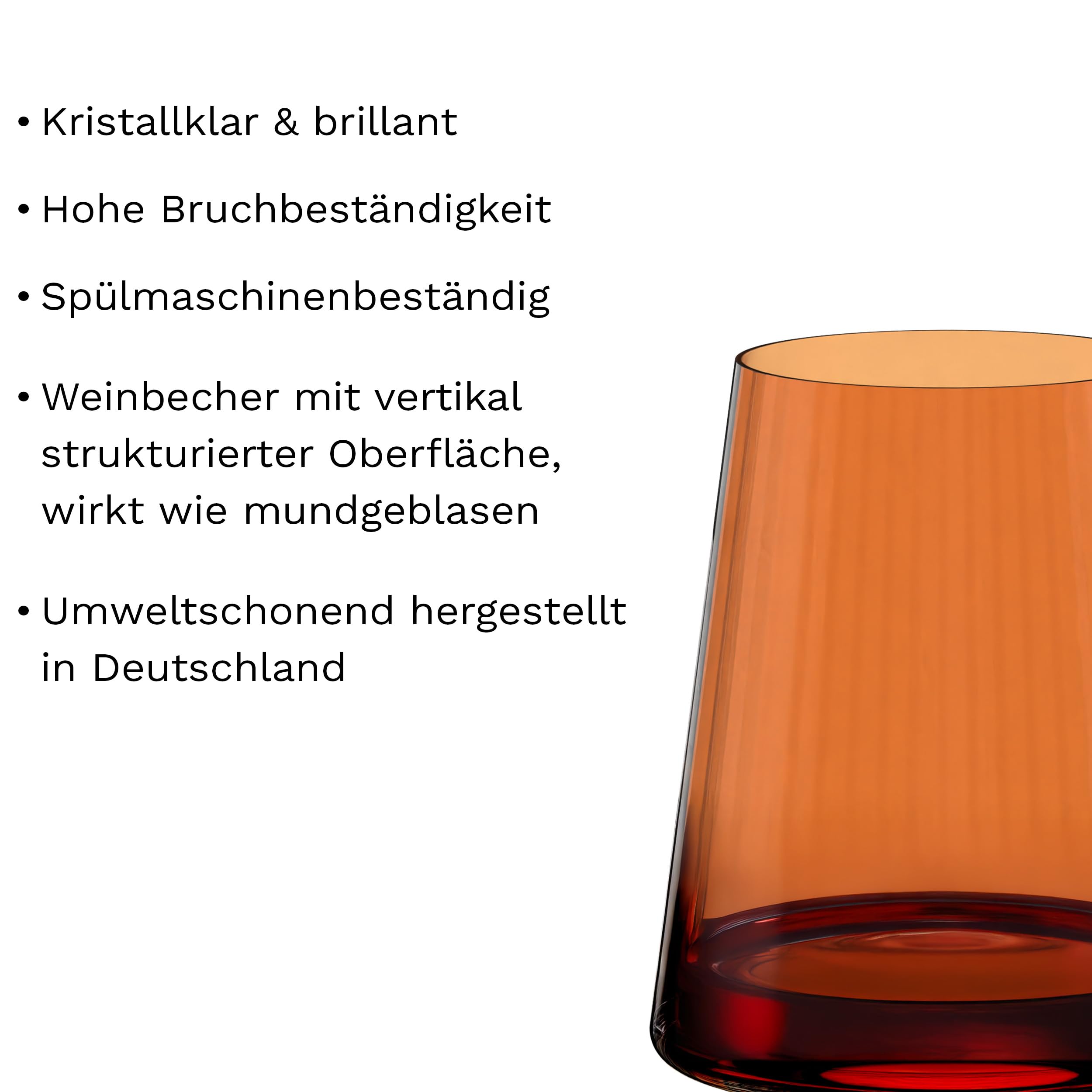 Stölzle Lausitz Symphony Weißweinbecher Orange 400 ml, 6er-Set | Orangefarbene Weißweinbecher für Weißwein, Wasser, Saft und Cocktails, aus Kristallglas, stoßfest & spülmaschinengeeignet