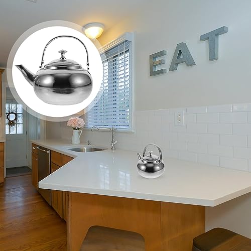 Miniatura 5 de Hemoton Hervidor de té de acero inoxidable con infusor de té, ollas para estufa, hervidor hervidor de agua clásico con base universal 1.2L