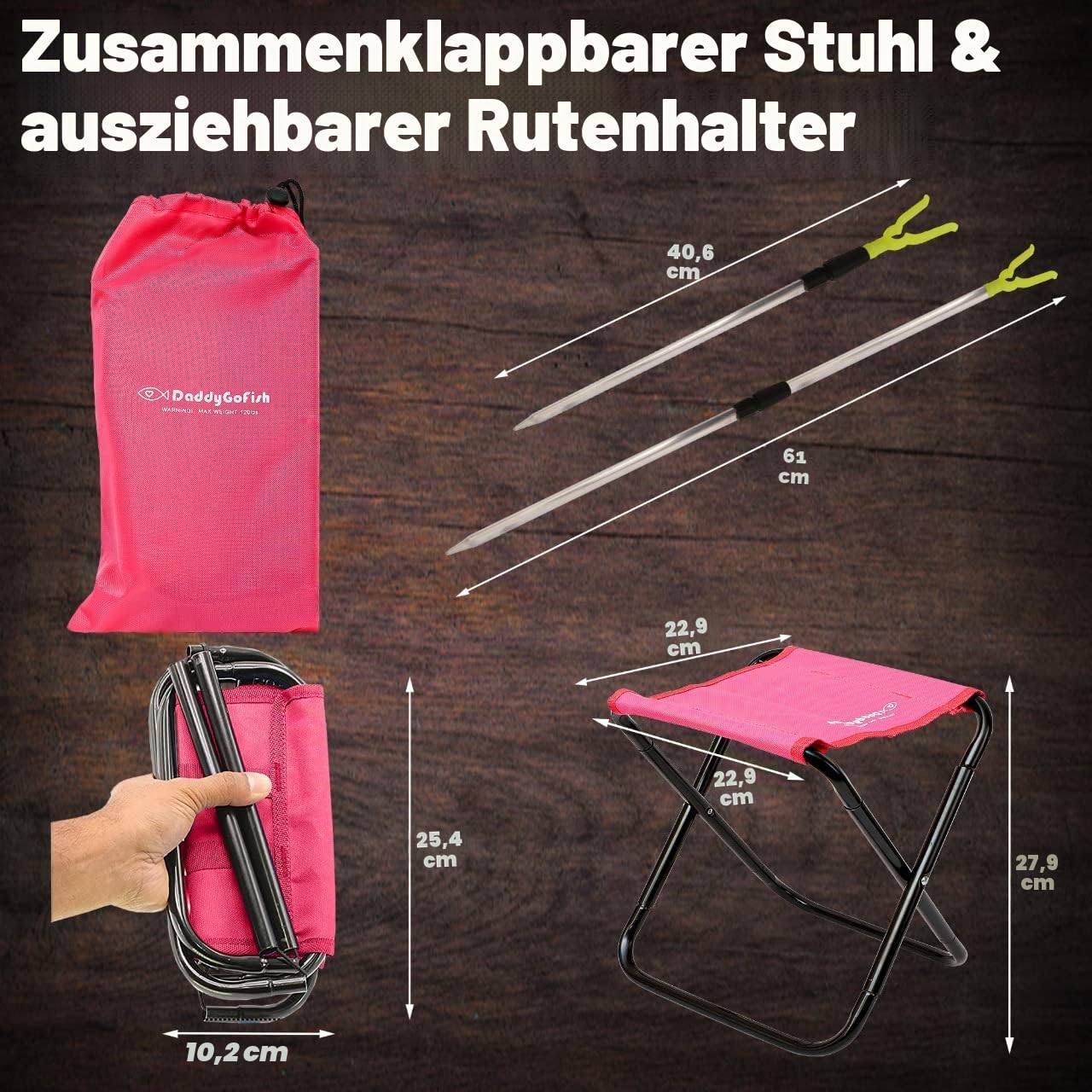 DaddyGoFish Kinder Angelset - Teleskoprute & Rolle Combo mit Klappstuhl, Rutenhalter, Tackle Box, Ködernetz und Tragetasche für Jungen und Mädchen