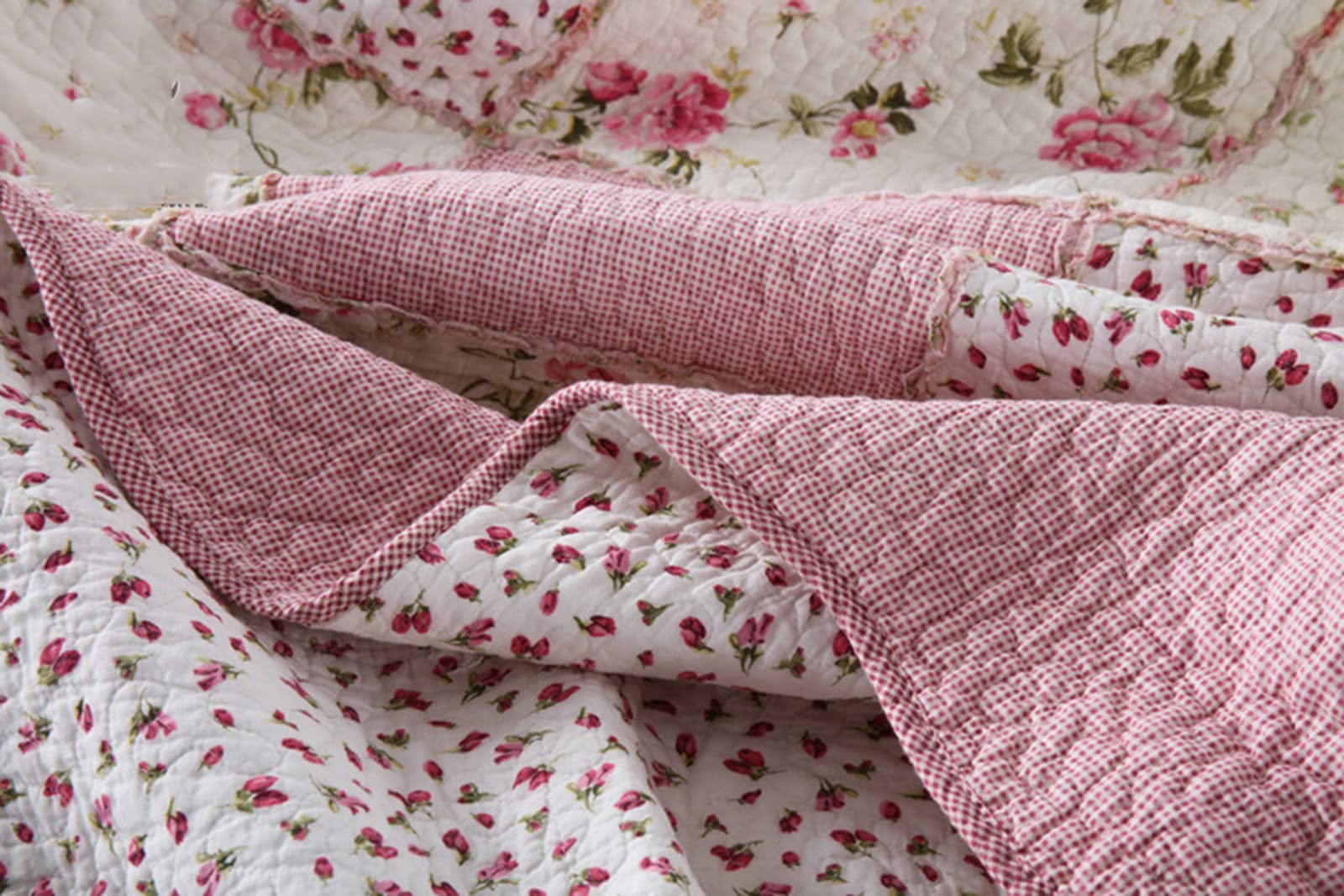 KISKIS Patchwork Colcha Acolchado Sobrecama Suave Floral Cubre Cama 230X250cm, Elegante Y Hermoso con 2 Fundas De Almohada