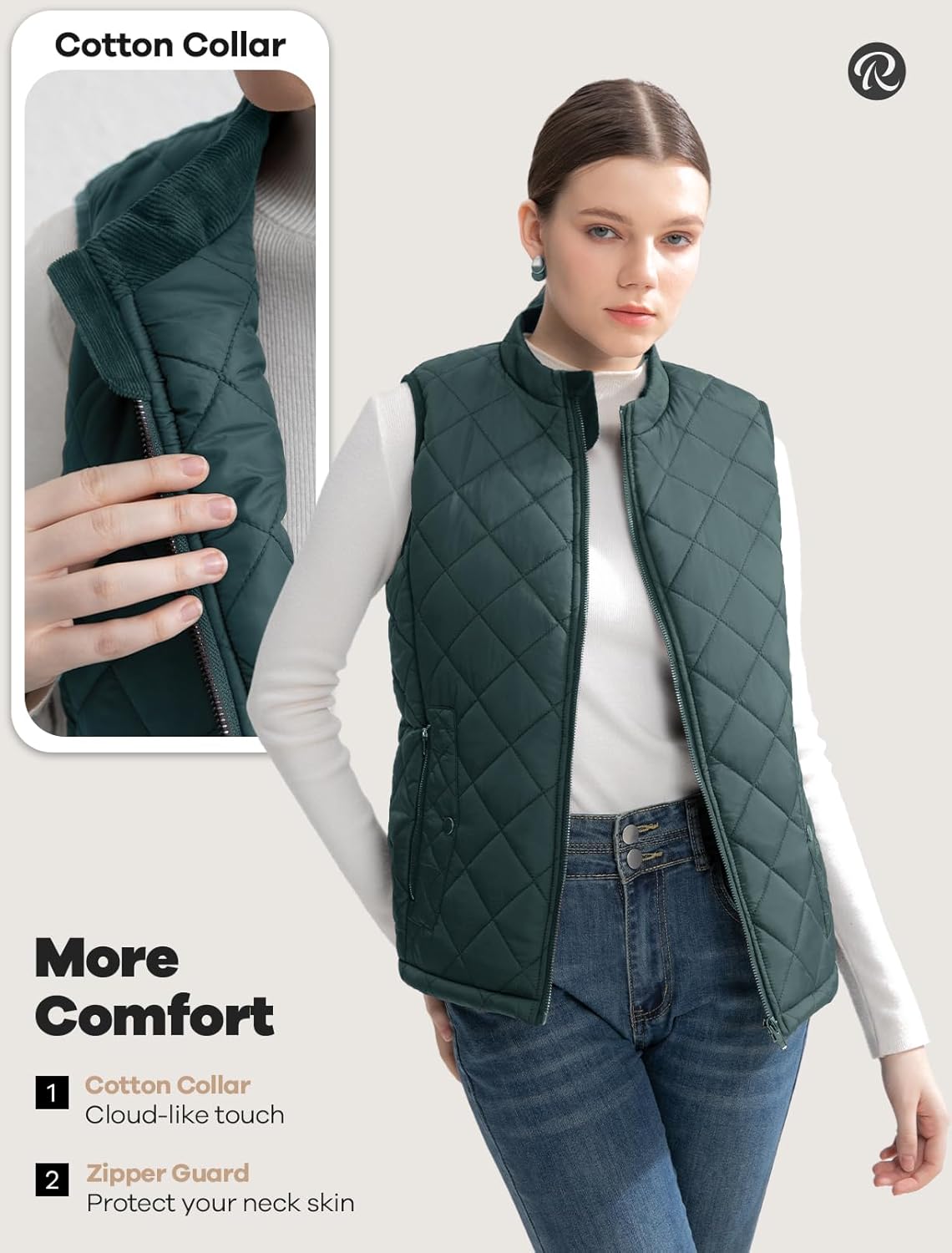 Women's Vest, Quilted Puffer Water-Resistant Zip With Pockets - Image 4