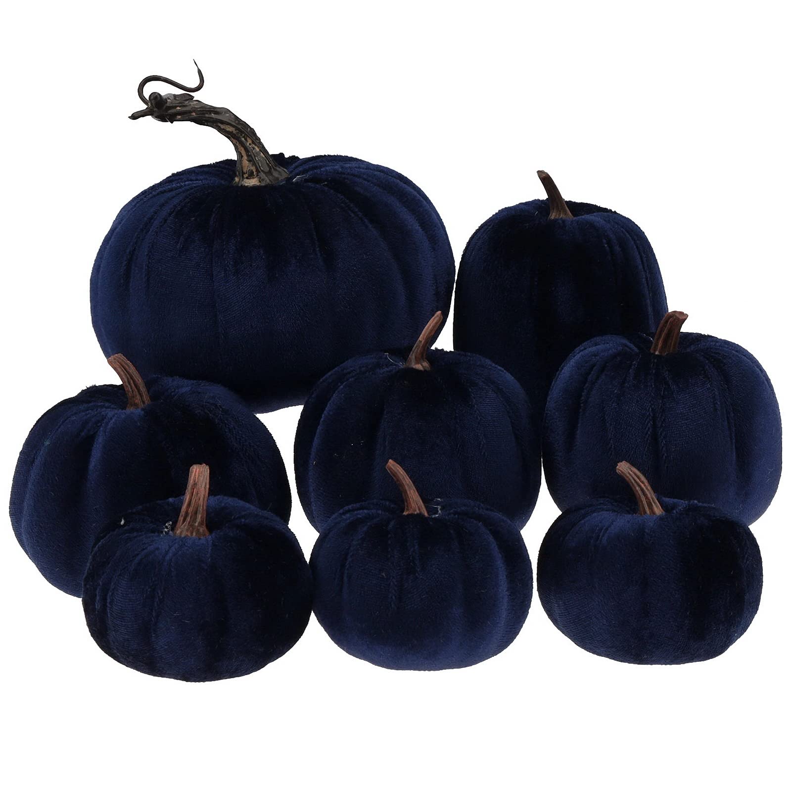 Gresorth8pcs Assorted Size Fake Handmade Blue Velvet Pumpkins Artificial Fall Harvest Halloween Decoration for Home Kitchen Farmhouse Thanksgiving Wedding Festival