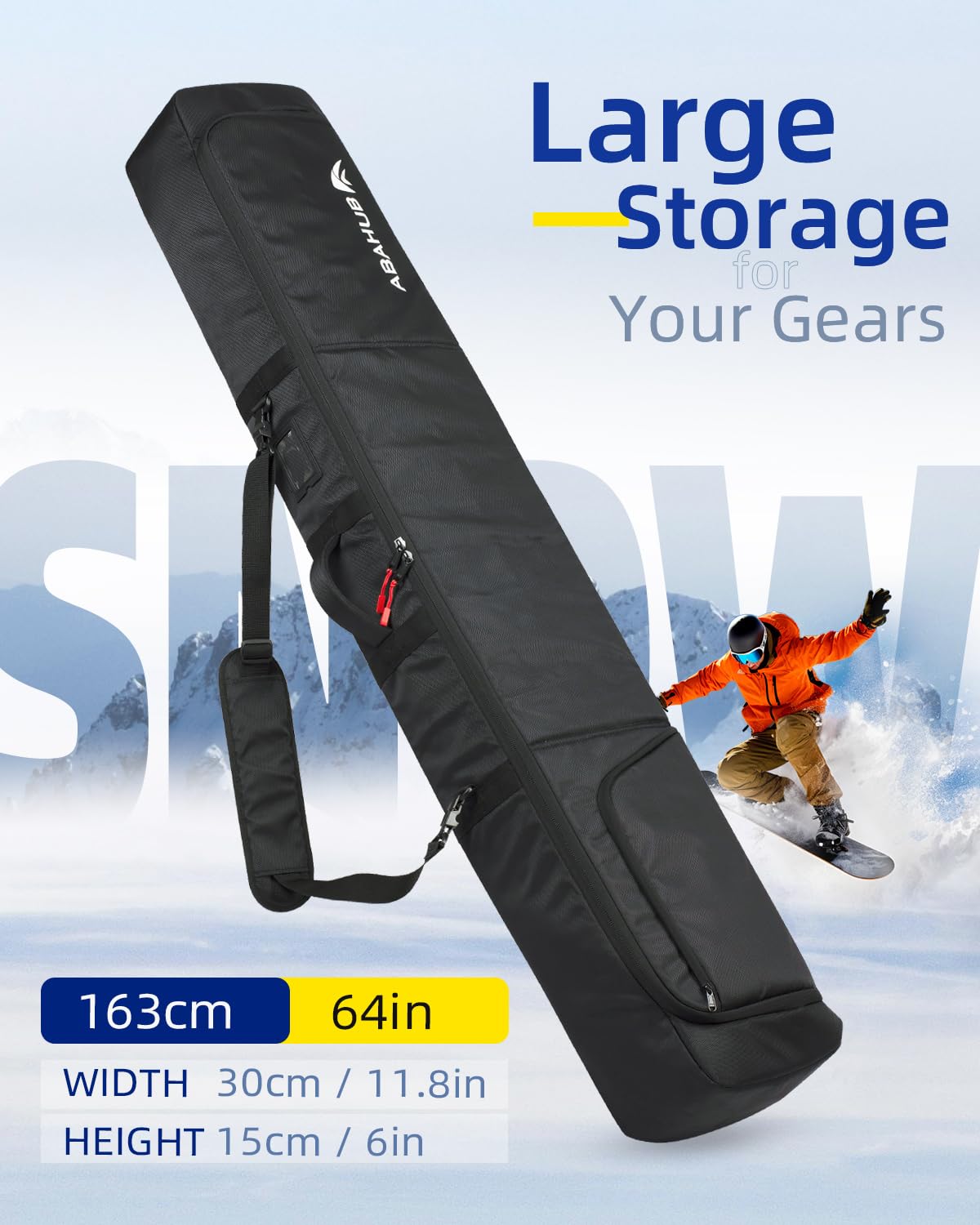 Abahub Funda de Esquís y Bolsa de Snowboard Acolchada e Impermeable - Funda Tabla Snowboard hasta 153 cm, con Correa Ajustable - para Hombre y Mujer, Ideal para Viaje