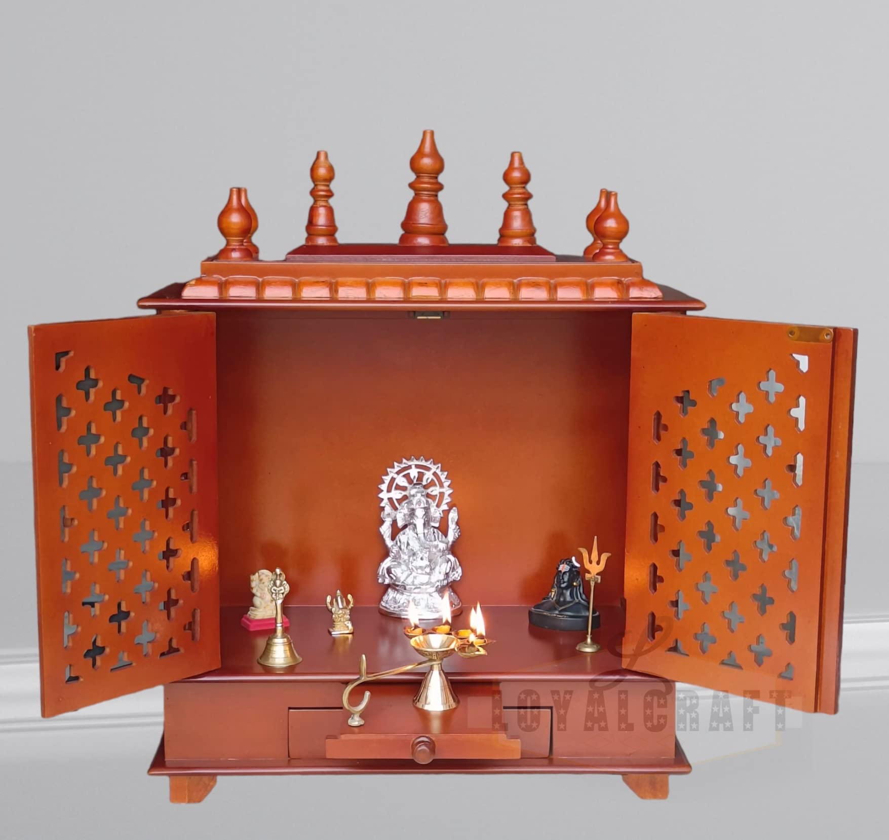 Home Decorative Handpainted Wooden Temple Large Size 24x12x30(Inch)/Rajasthani MDF Wood Temple/Temples(White & Golden)/Wooden Temple/Pooja Mandir/Mandap/Wooden Mandir