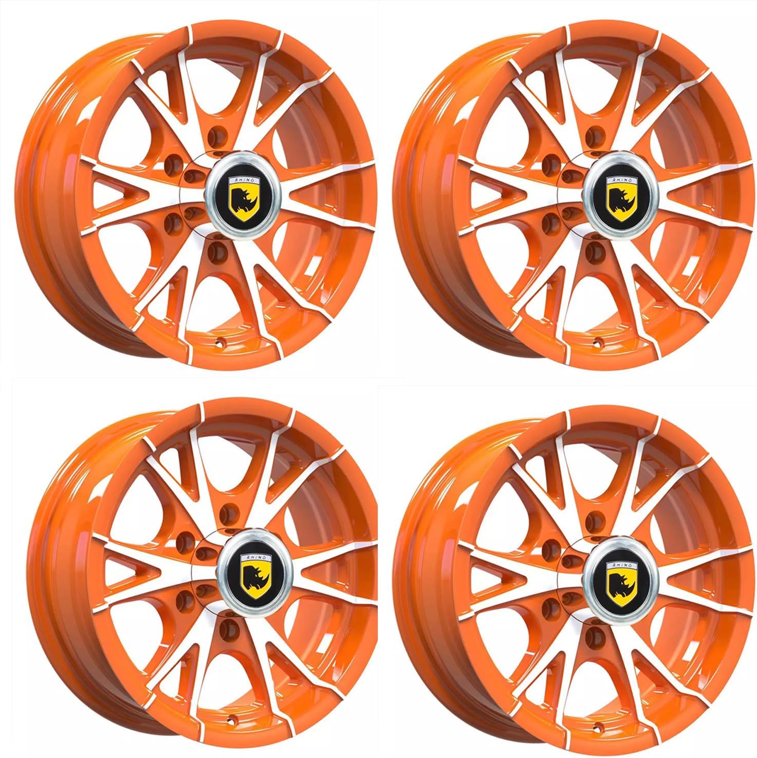 Set of 4 15x6 6x5.5 Premium Aluminum Trailer Wheels 6Lug Orange Machine Trailer Rim