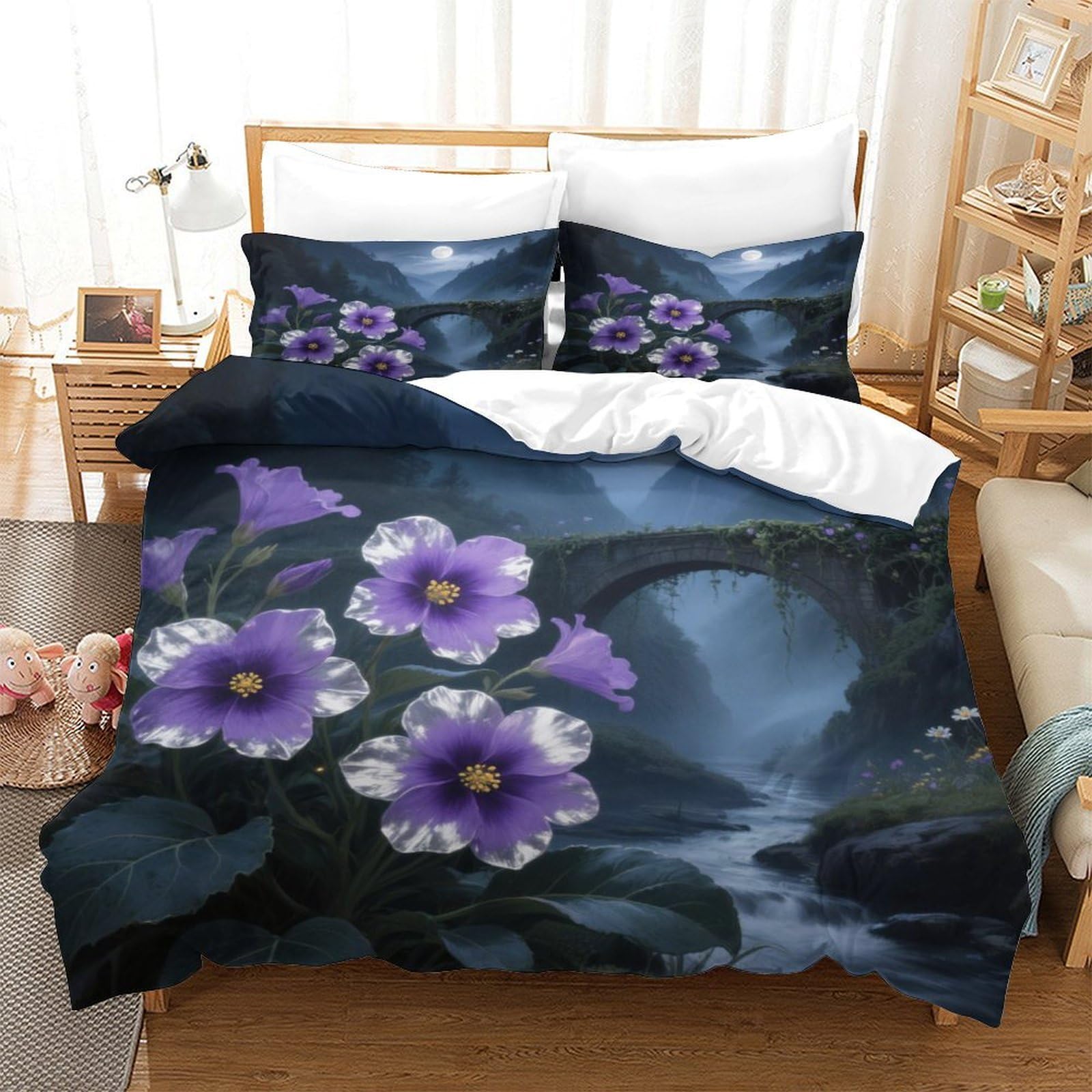 Housse de couette violette 3D pour la décoration de chambre fille et garçon