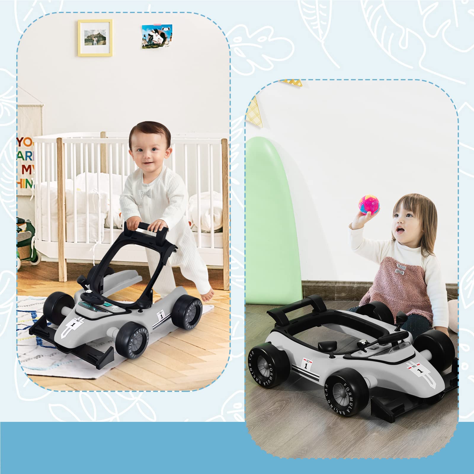 COSTWAY 4 en 1 Andador Bebes, Tacata Bebe Plegable con Altura y Velocidad Regulables, Carillón con Luces, Volante y Asiento con Cojín, Diseño Antivuelco, Caminador para Bebe de 6-18 Meses — view 9