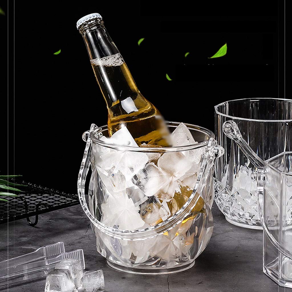 EIN Eiskübel Acryl-Kleiner EIS-Eimer mit Griff-Bar-Restaurant-Bier-Cocktail-EIS-Eimer Home Candy-Getränk-Eimer mit Edelstahl-Eisclip Eiskühler Sektkühler Eiswürfelbehälter (Color : Clear)