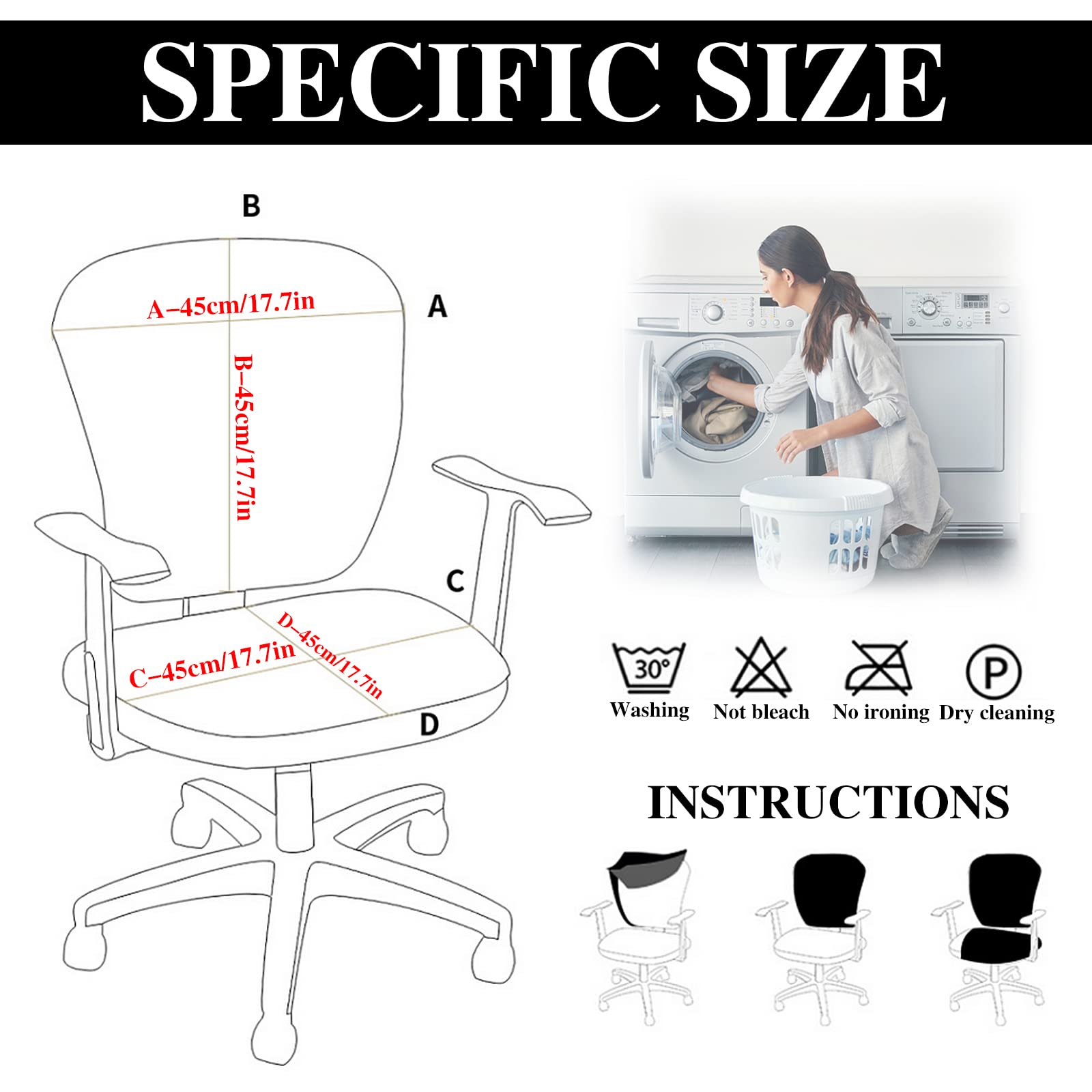 Jaotto Coprisedia Ufficio Elasticizzato, Fodere Coprisedia da Computer Universale Separato 1 Pezzo, Coprisedia da Girevole Lavabile Rimovibile Estraibile, Coprisedia per Sedia da Ufficio,Boedeaux