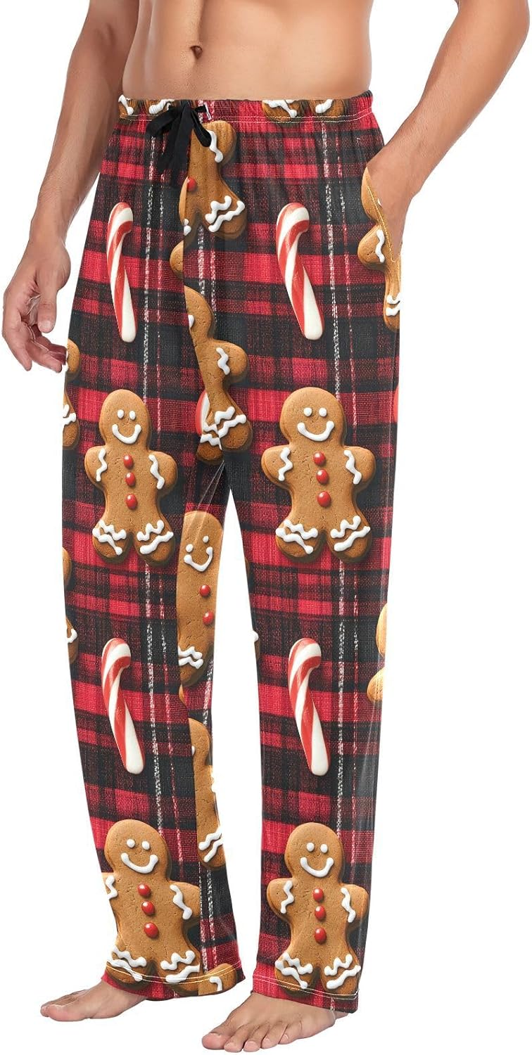 ALAZA Gingerbread Candy Buffalo Checkered Men's Pajama Pants Men Cotton Pajama Bottoms with Pockets, S