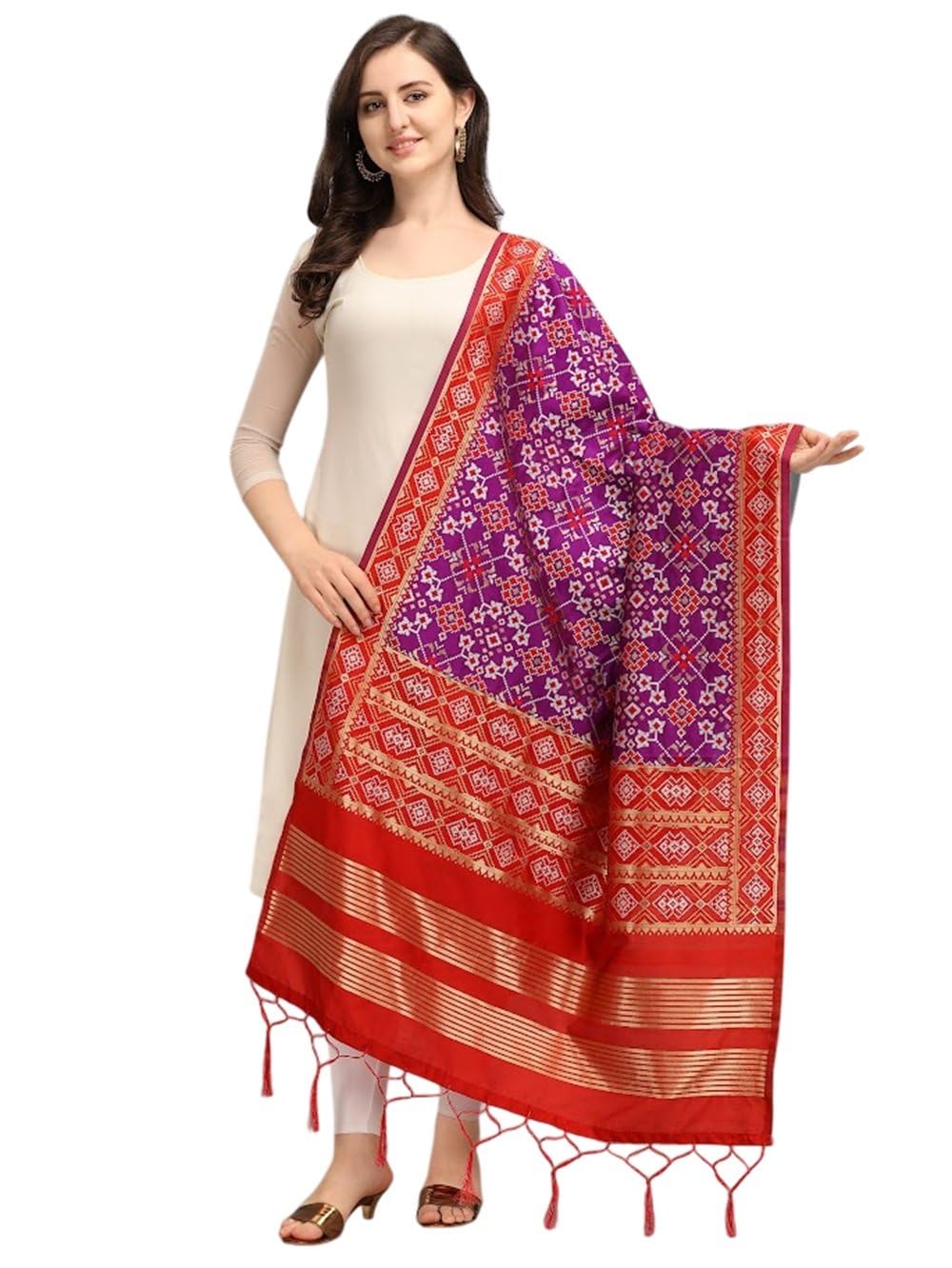 Women's Woven Silk Blend Patola Bandhani Dupatta with Tassels - Elegant Chunni for Women and Girls - Size: 1M x 2.25M in Multi Color-picture-21