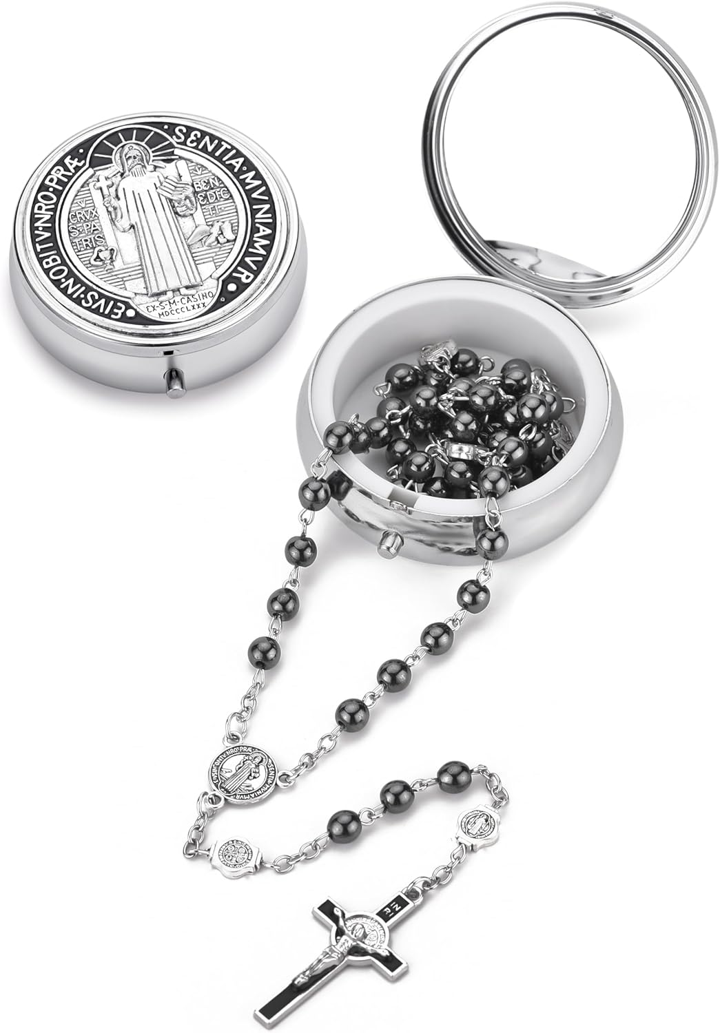 SZQCZB Rosary Beads Catholic for Men and Women, St.Benedict Center Piece and Crucifix, Black Cystal Rosary Beads with Saint Benedict Miraculous Gift Box and 18pcs Prayer Cards - Image 5