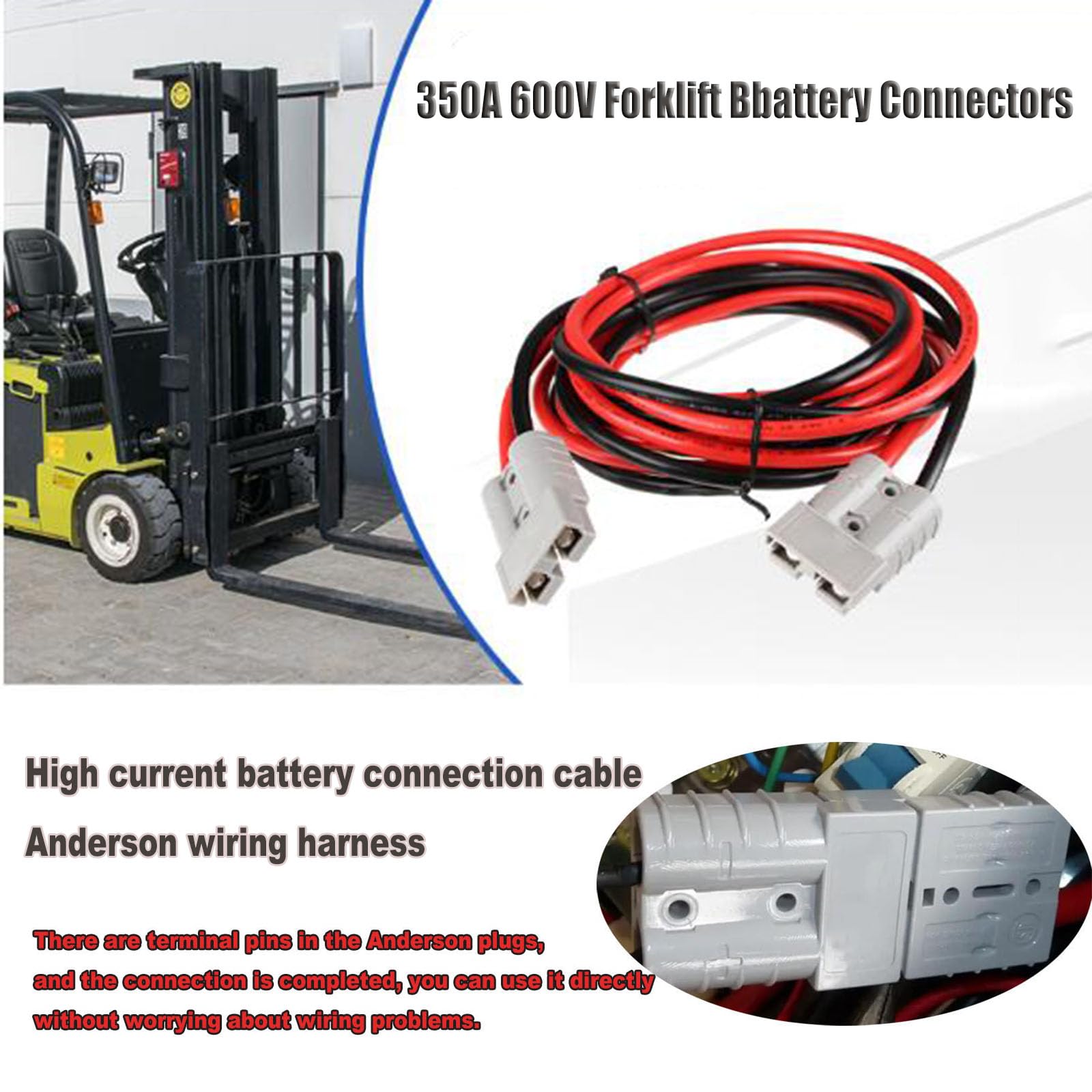 350A 600V Batterie Schnellverbinder Gabelstapler Batterieladegerät Anschlüsse mit Dual Anderson Anschlussstecker 1/0AWG