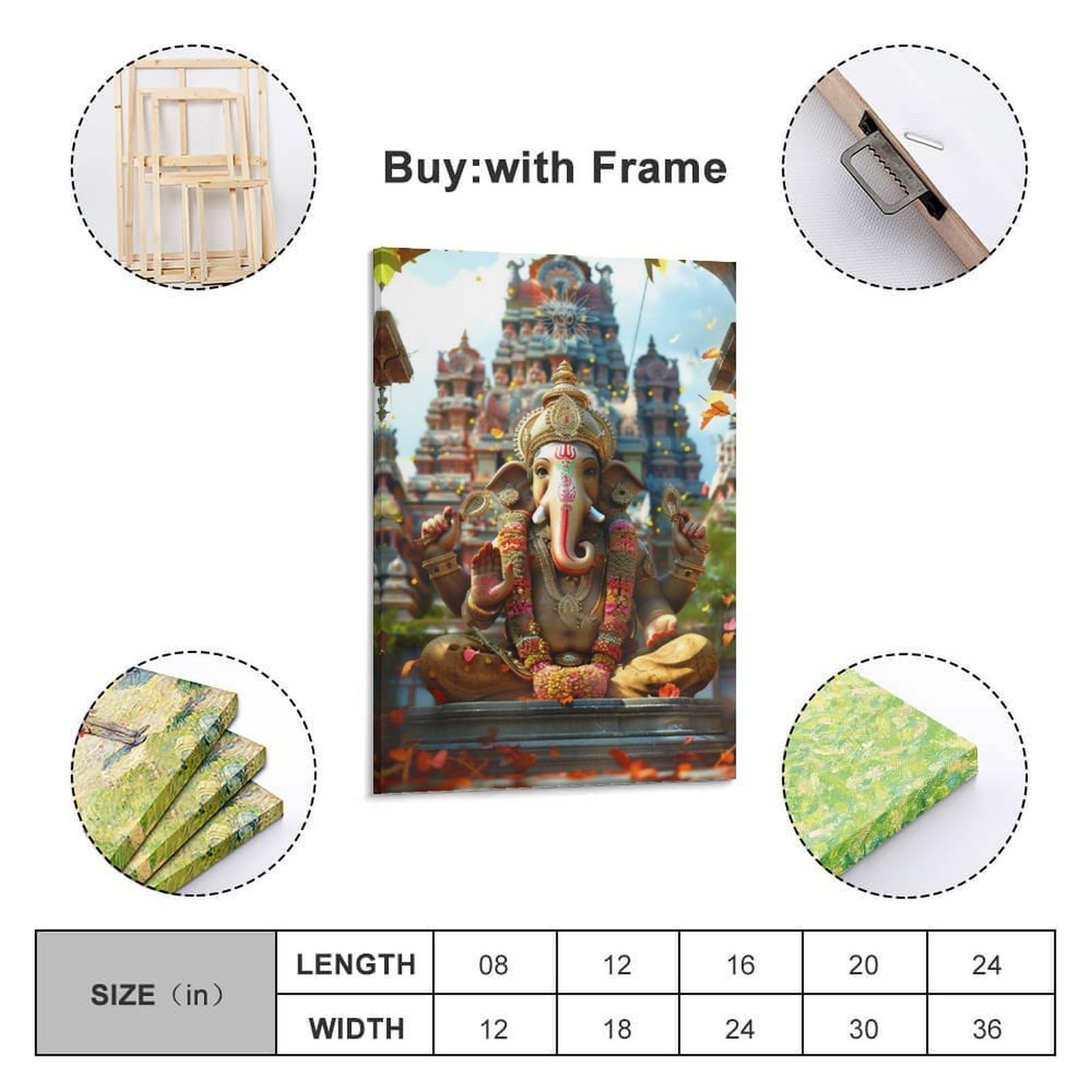 CENGLIS Poster indù – Ganesha con decorazioni e simboli, poster per celebrare festival poster moderno da parete su tela decorazione estetica pittura 60 x 90 cm con cornice